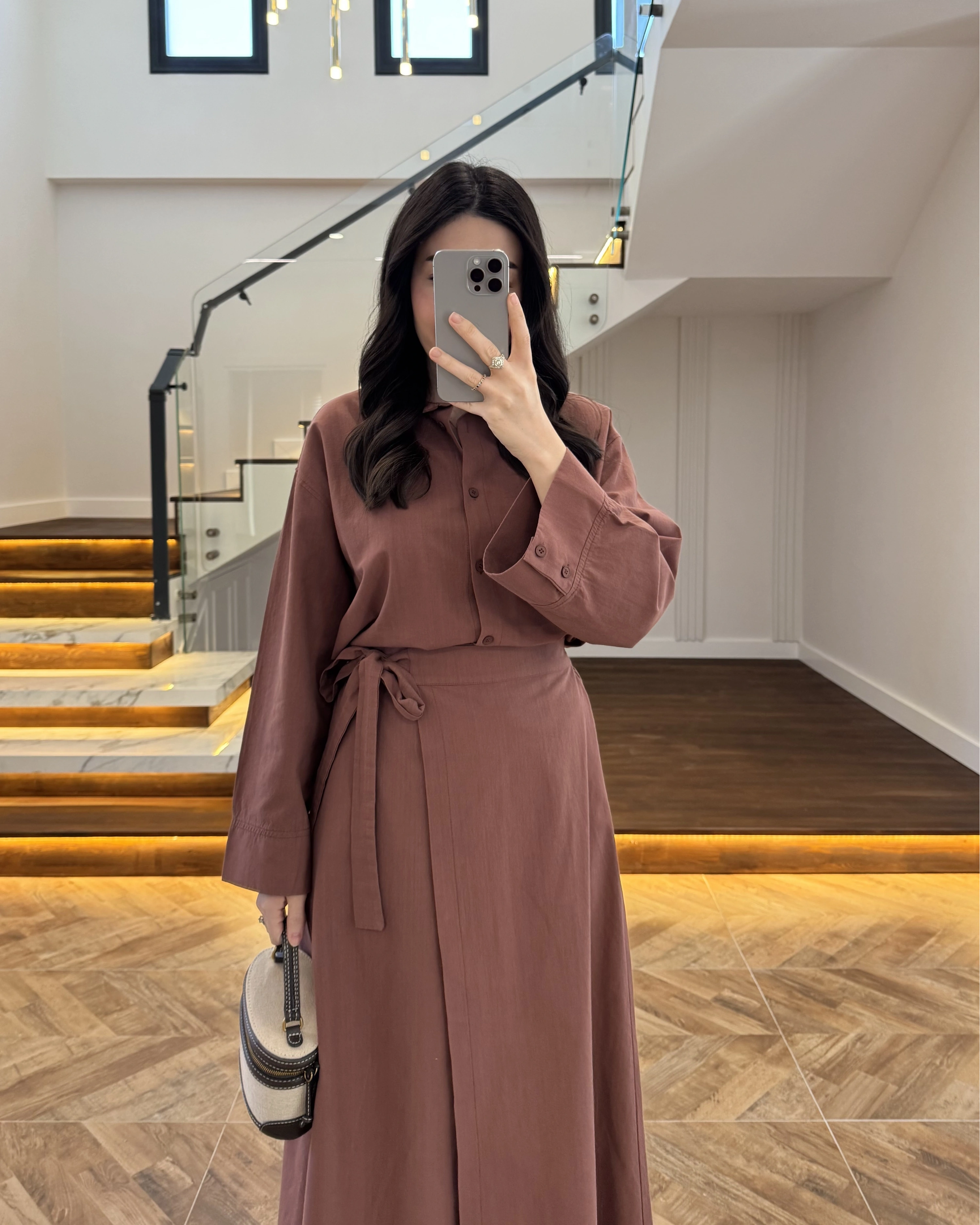 KİREMİT HAM KETEN ETEK GÖMLEK TAKIM-8973