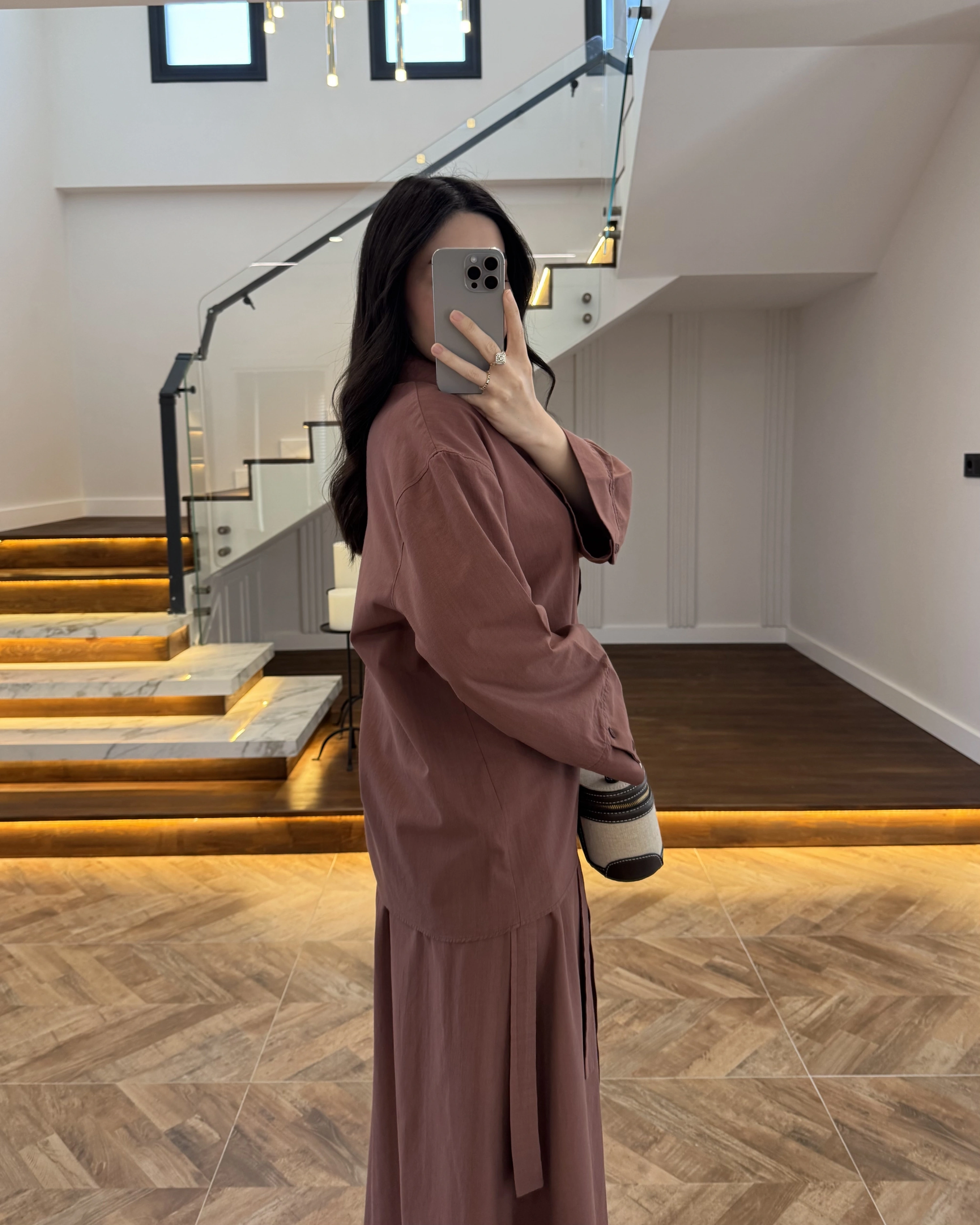 KİREMİT HAM KETEN ETEK GÖMLEK TAKIM-8973