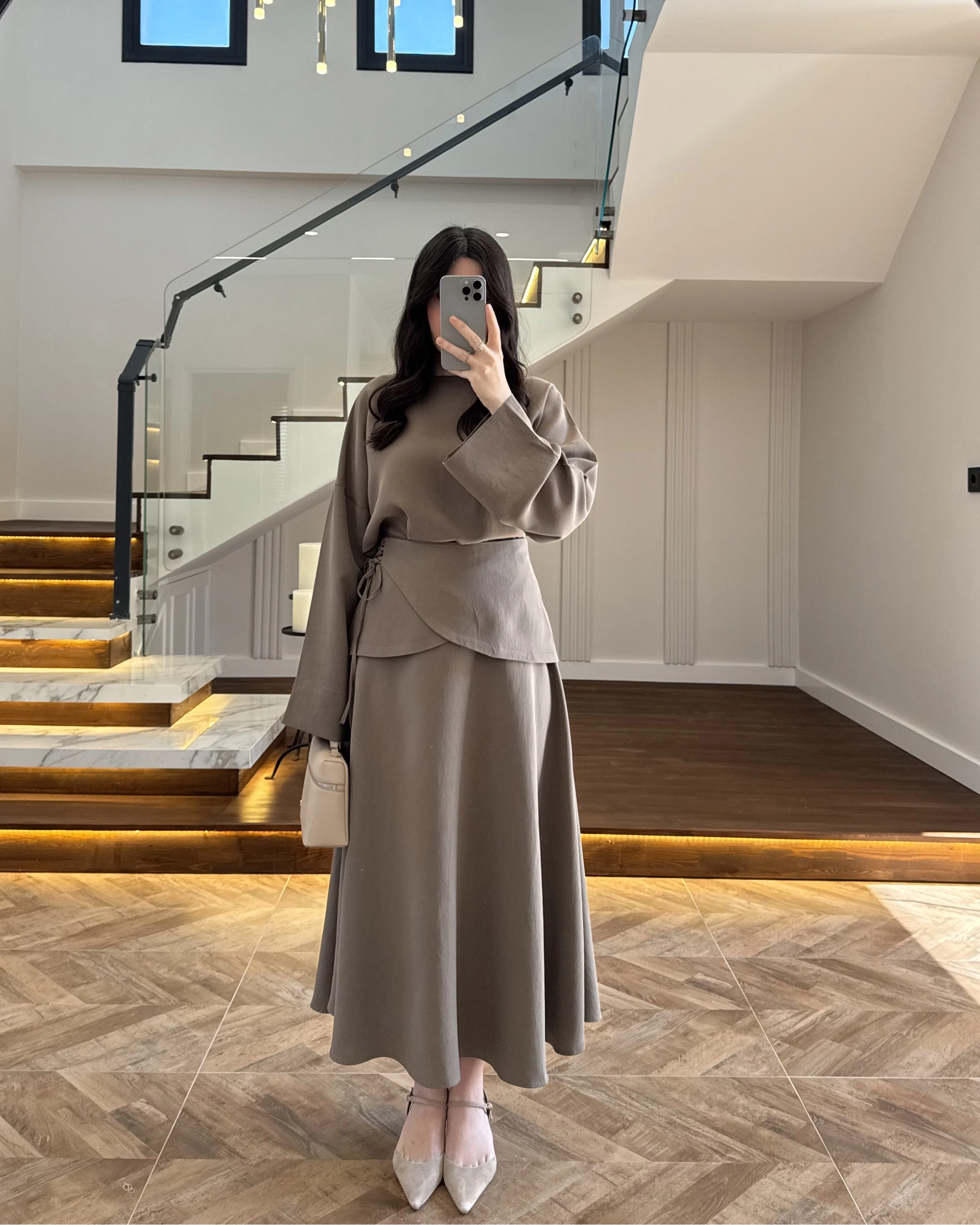 HAKİ TASARIM ETEK BLUZ TAKIM -9034