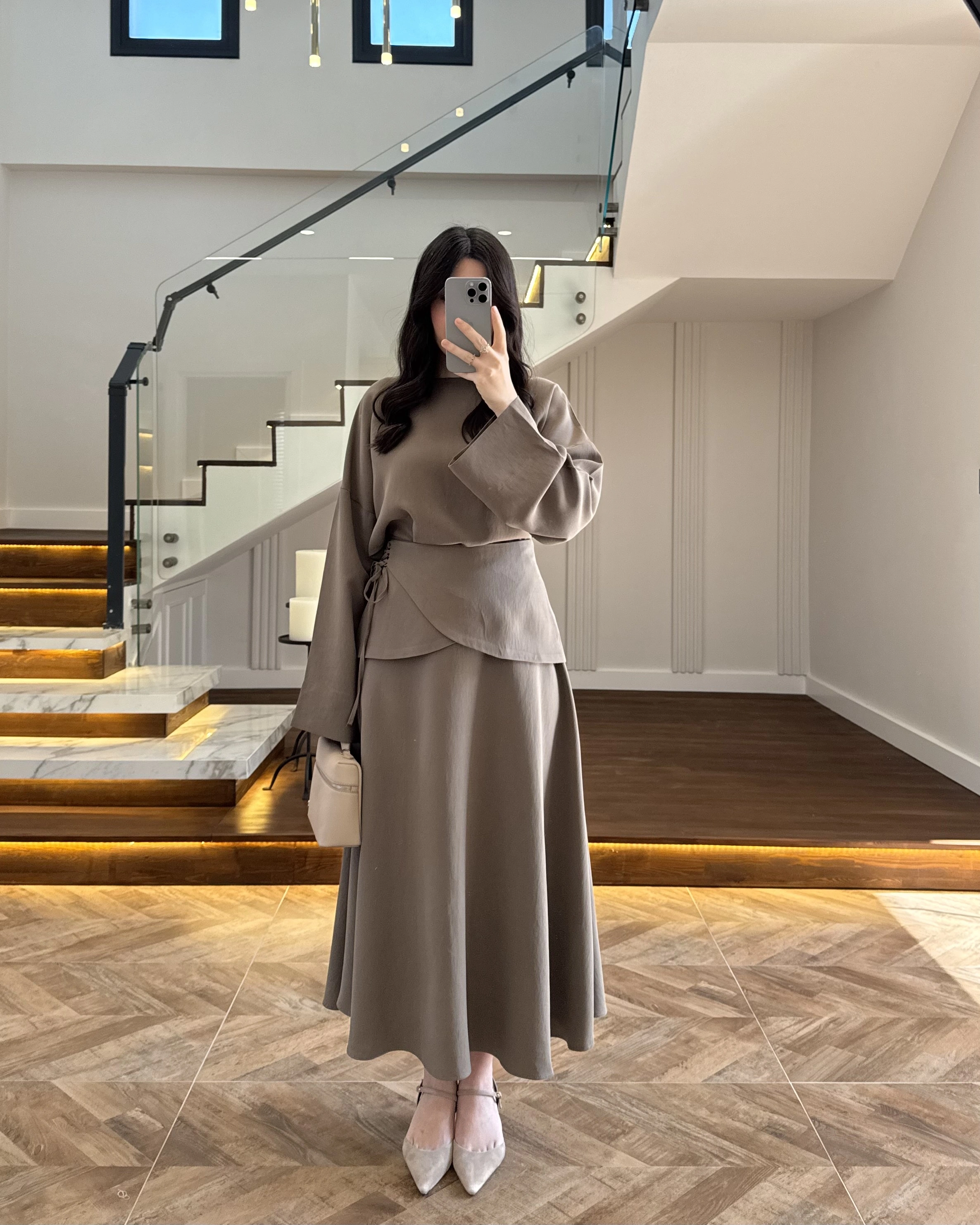 HAKİ TASARIM ETEK BLUZ TAKIM -9034