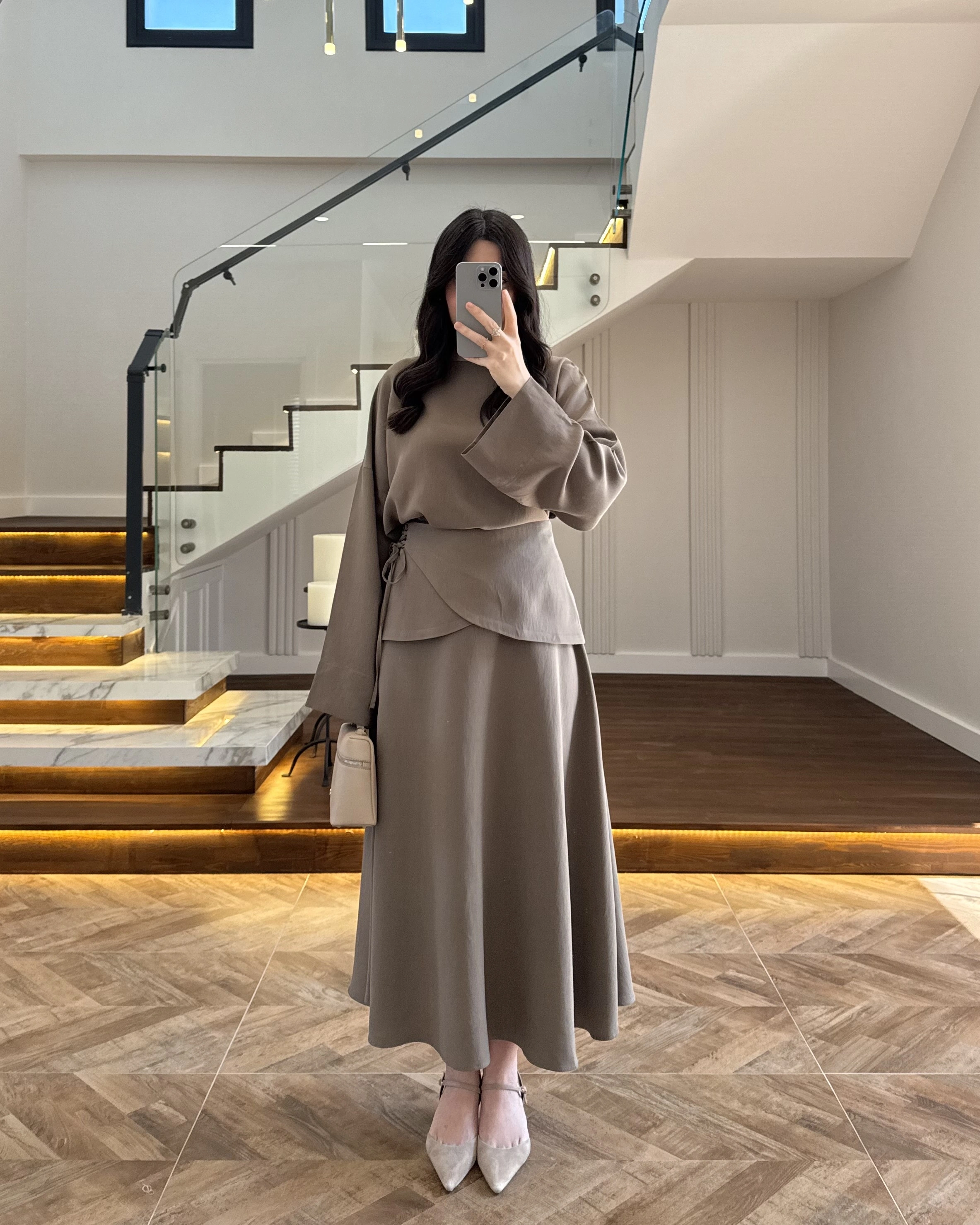 HAKİ TASARIM ETEK BLUZ TAKIM -9034