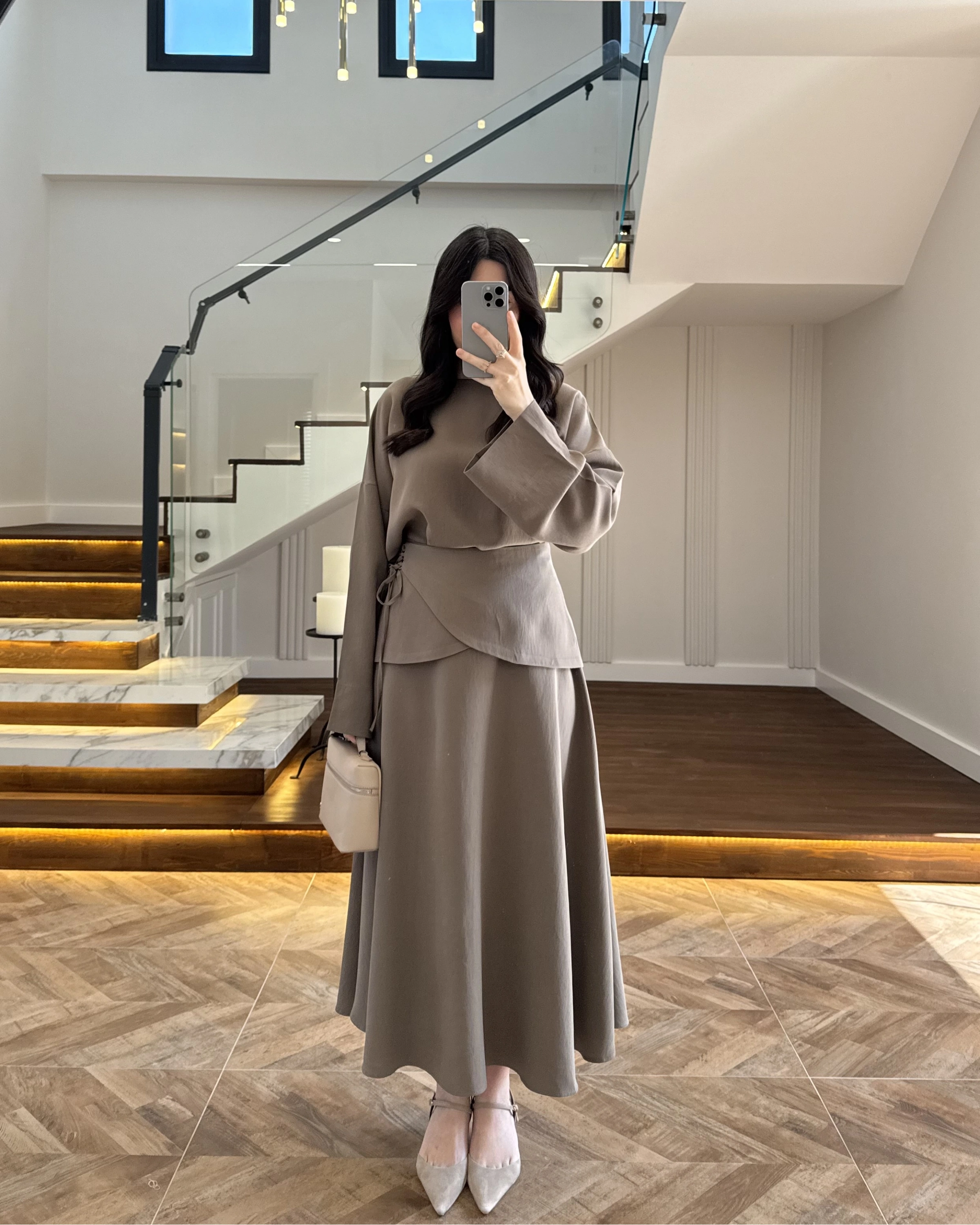 HAKİ TASARIM ETEK BLUZ TAKIM -9034