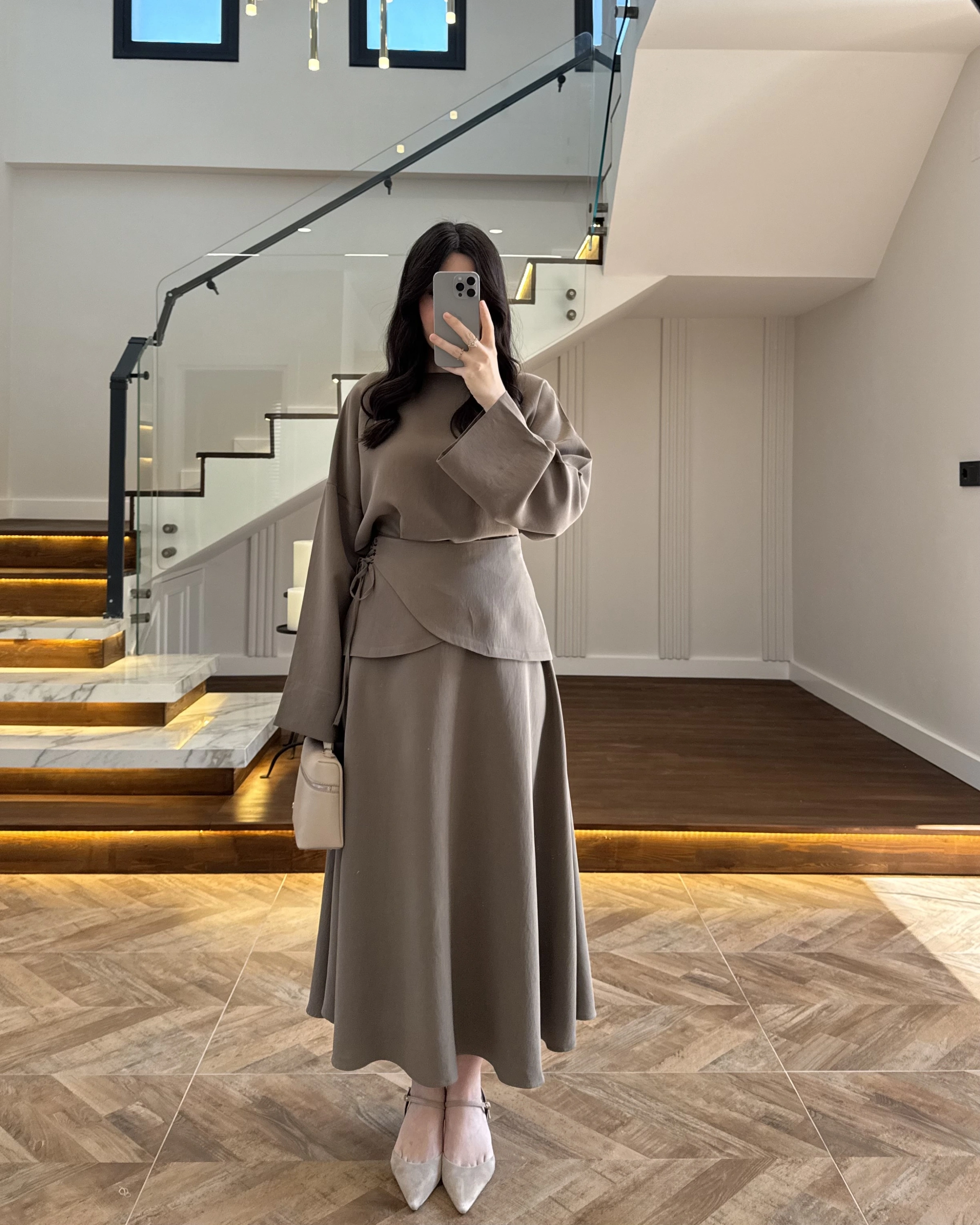 HAKİ TASARIM ETEK BLUZ TAKIM -9034