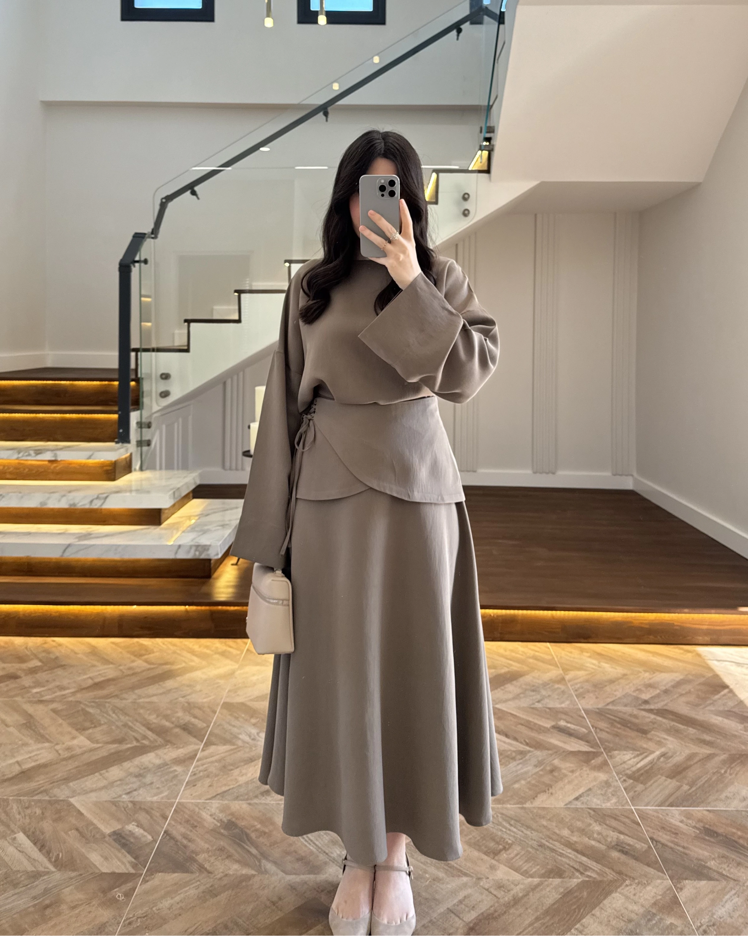 HAKİ TASARIM ETEK BLUZ TAKIM -9034