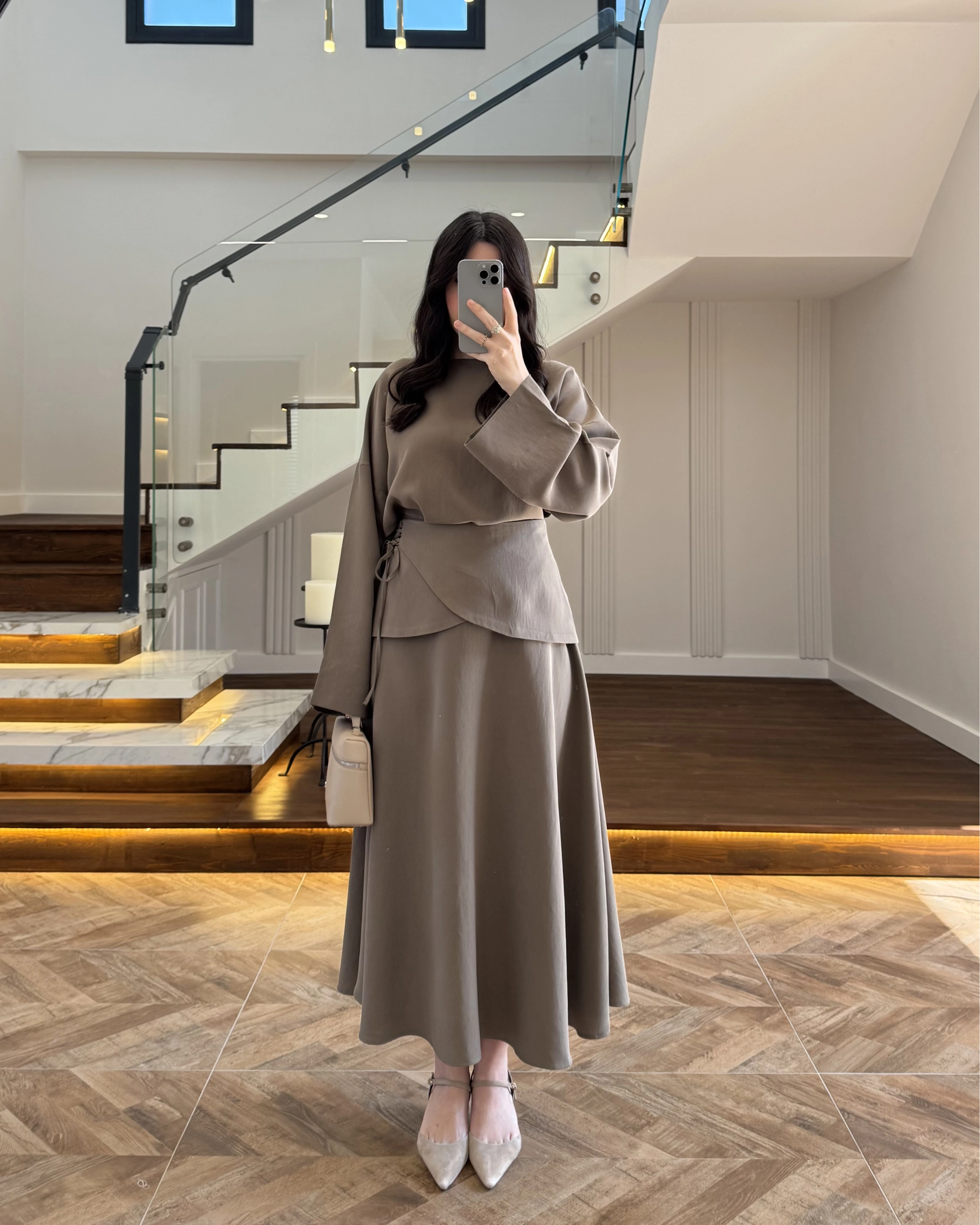 HAKİ TASARIM ETEK BLUZ TAKIM -9034