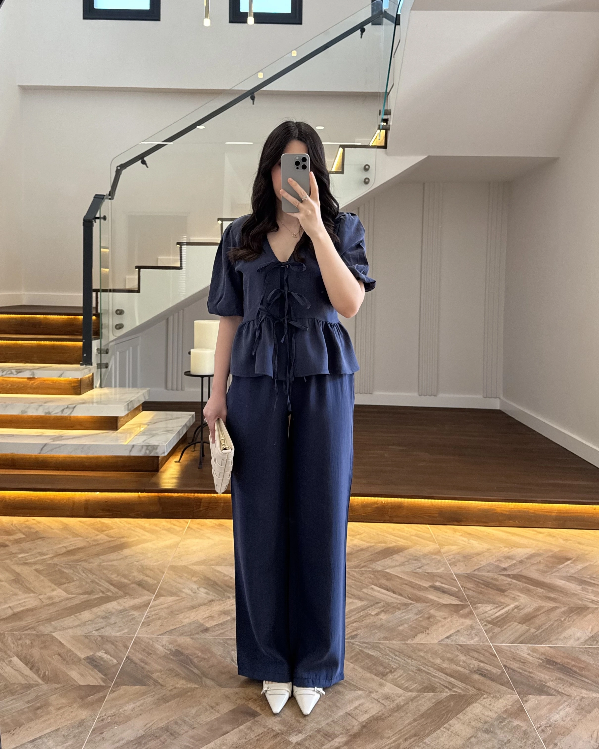 LACİVERT ÖNÜ BAĞLAMALI BALON KOL TAKIM-267328