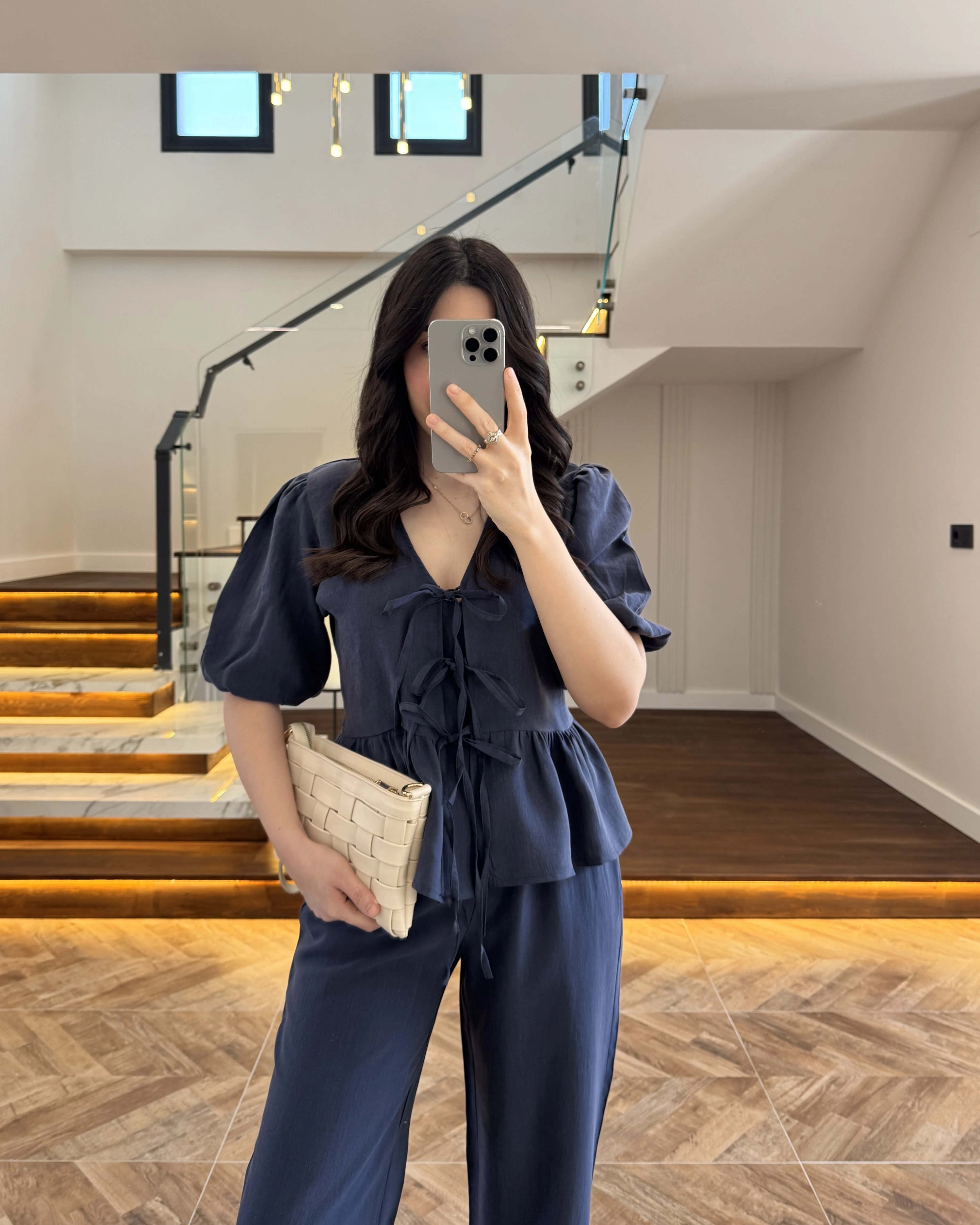 LACİVERT ÖNÜ BAĞLAMALI BALON KOL TAKIM-267328