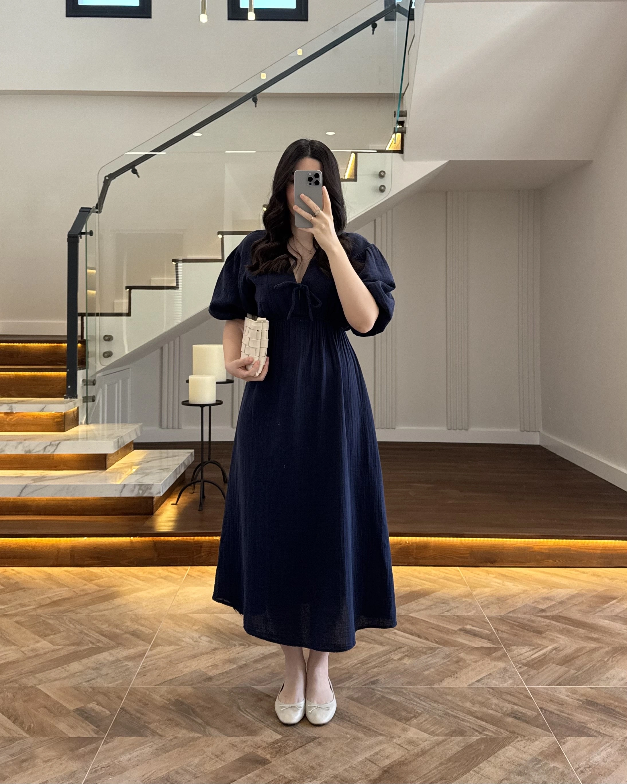 LACİVERT MÜSLİN ELBİSE-3008