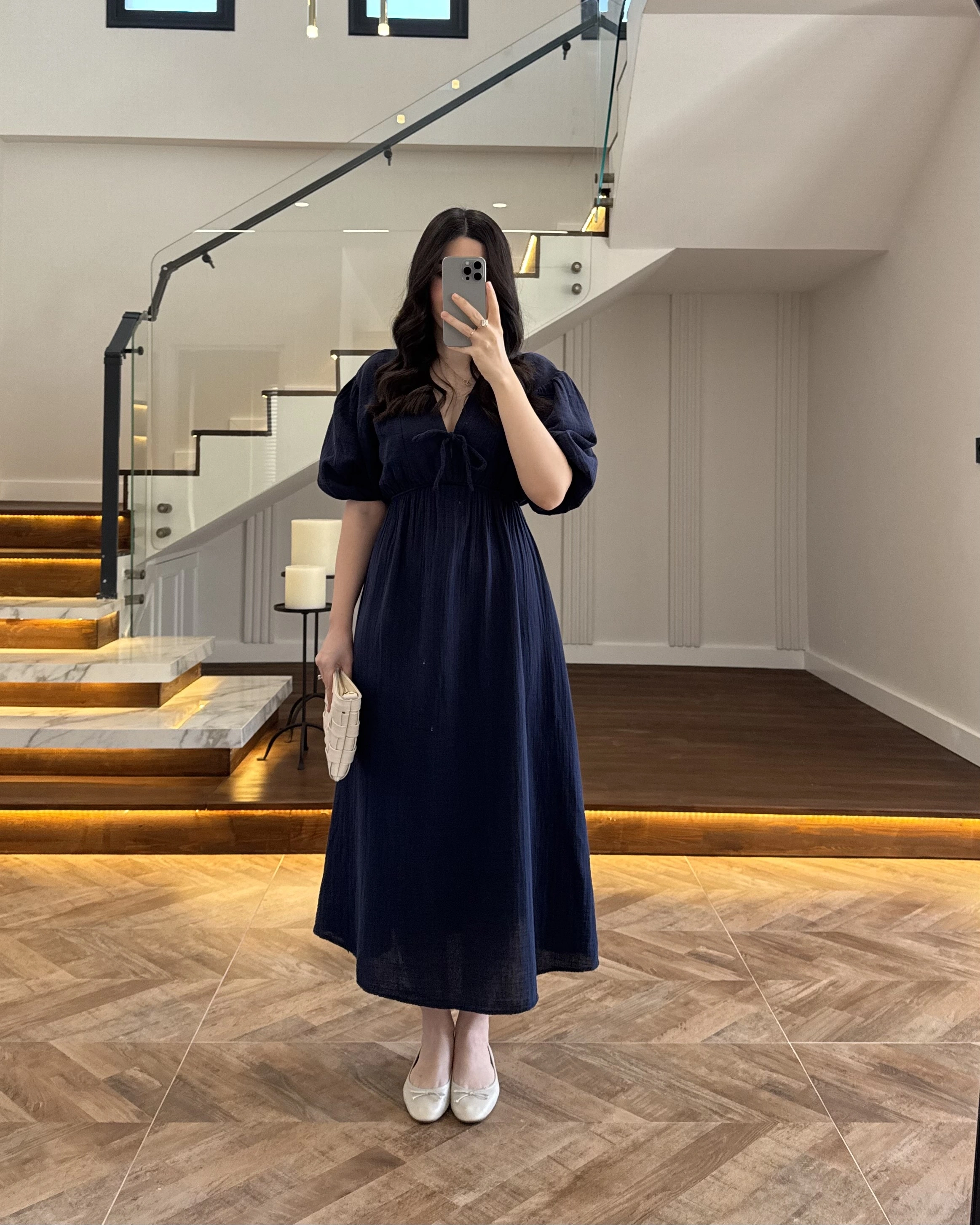 LACİVERT MÜSLİN ELBİSE-3008