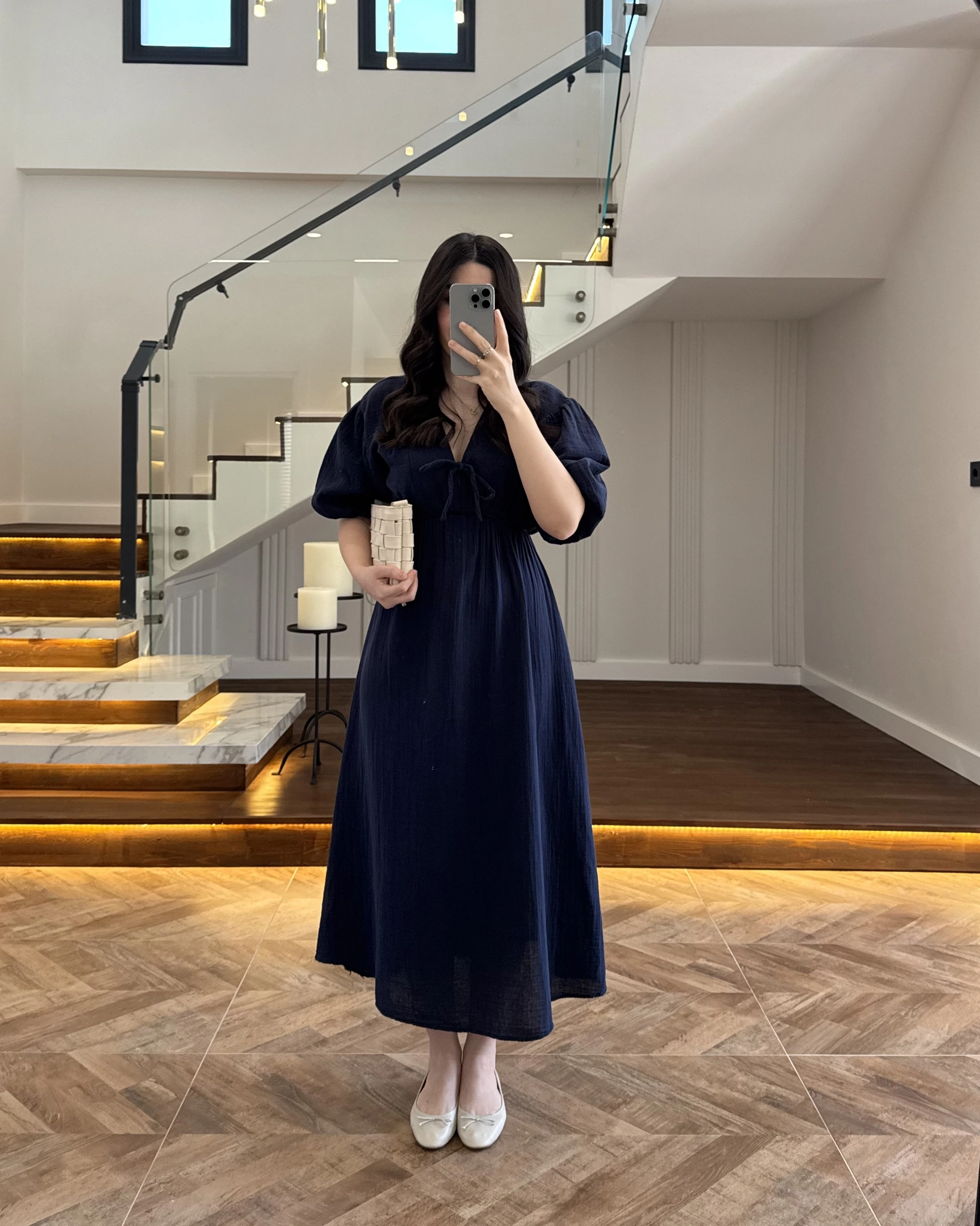 LACİVERT MÜSLİN ELBİSE-3008