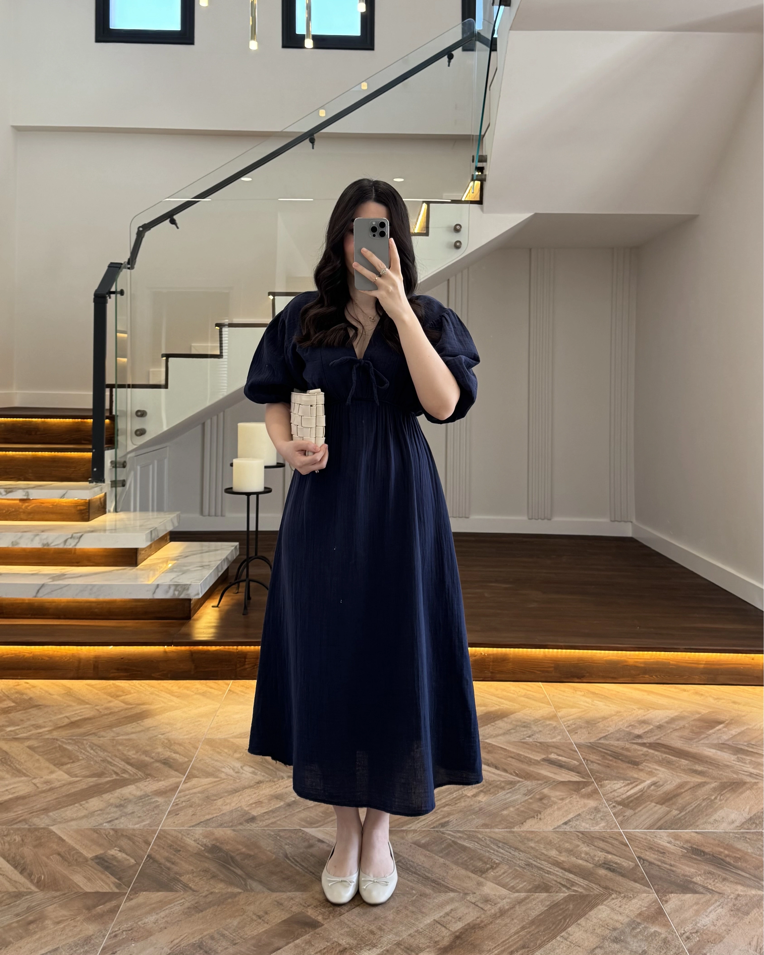 LACİVERT MÜSLİN ELBİSE-3008