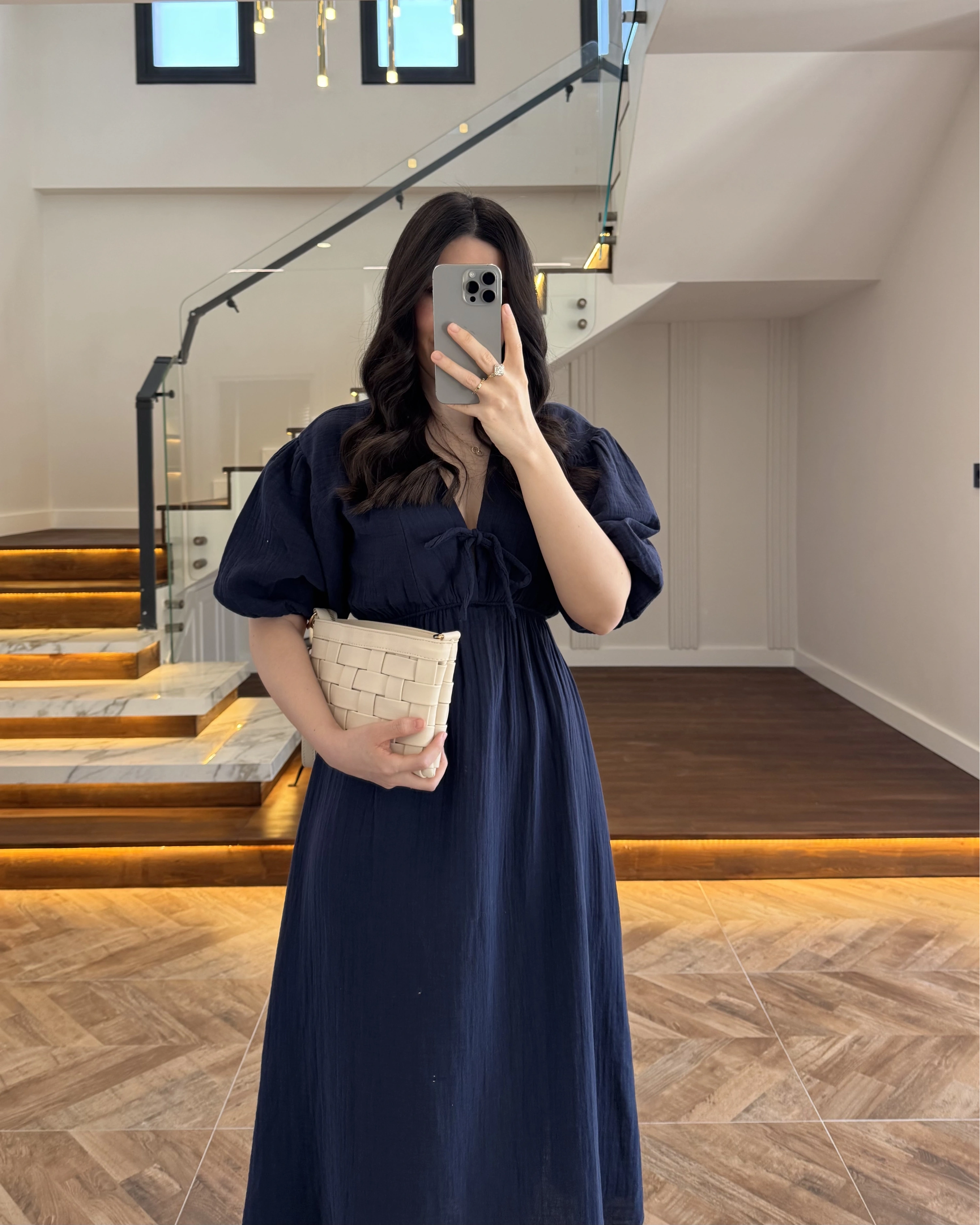 LACİVERT MÜSLİN ELBİSE-3008