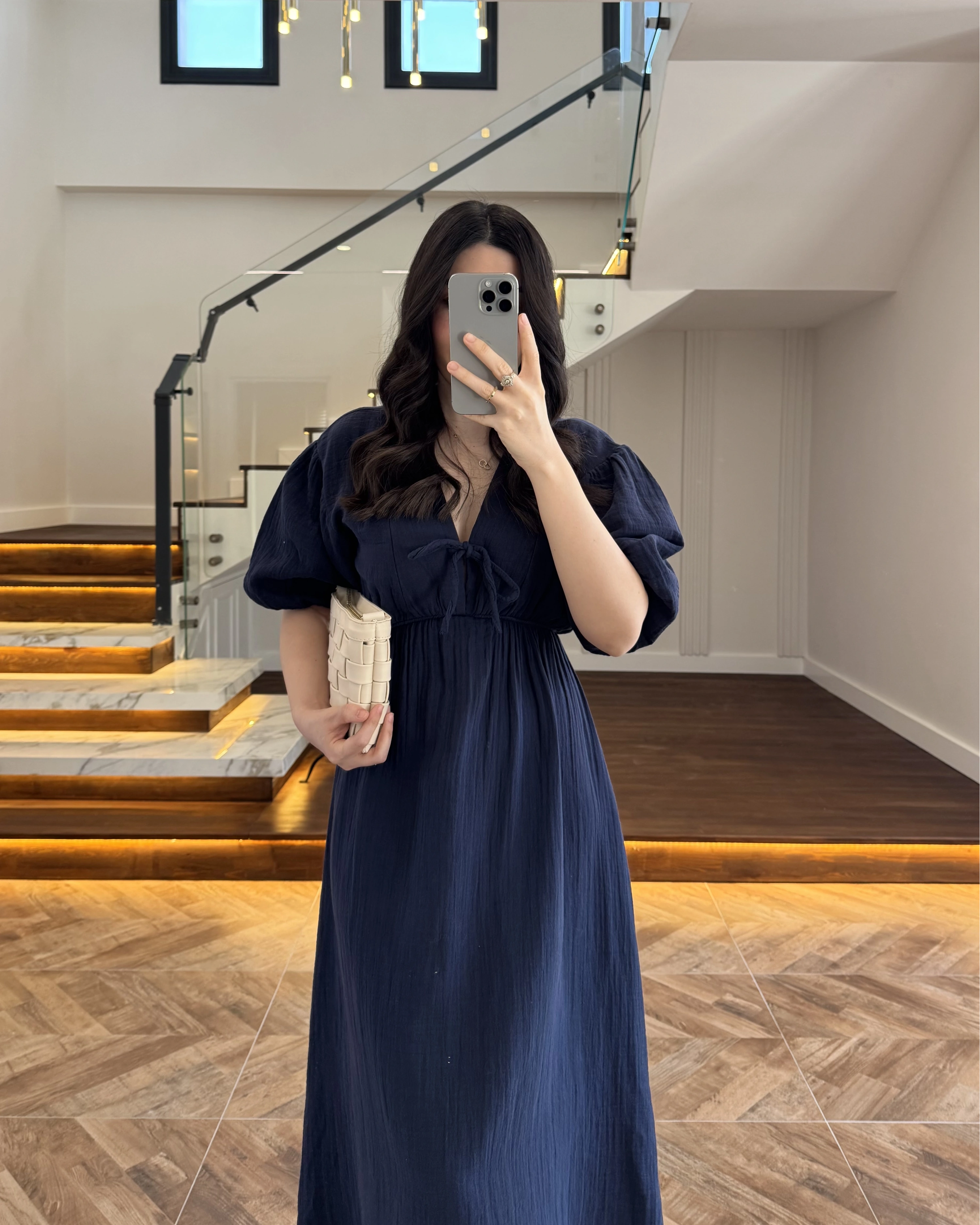 LACİVERT MÜSLİN ELBİSE-3008