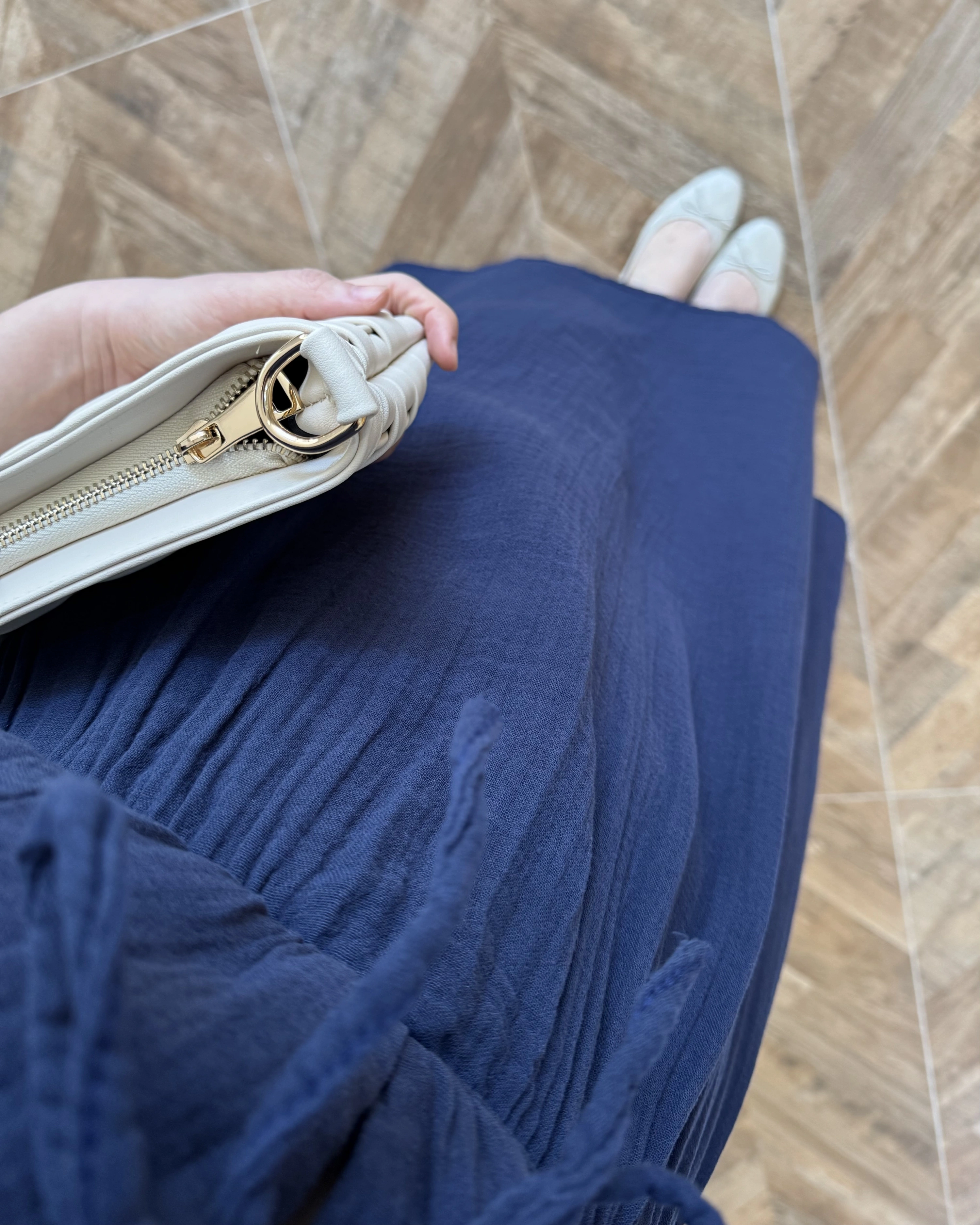 LACİVERT MÜSLİN ELBİSE-3008