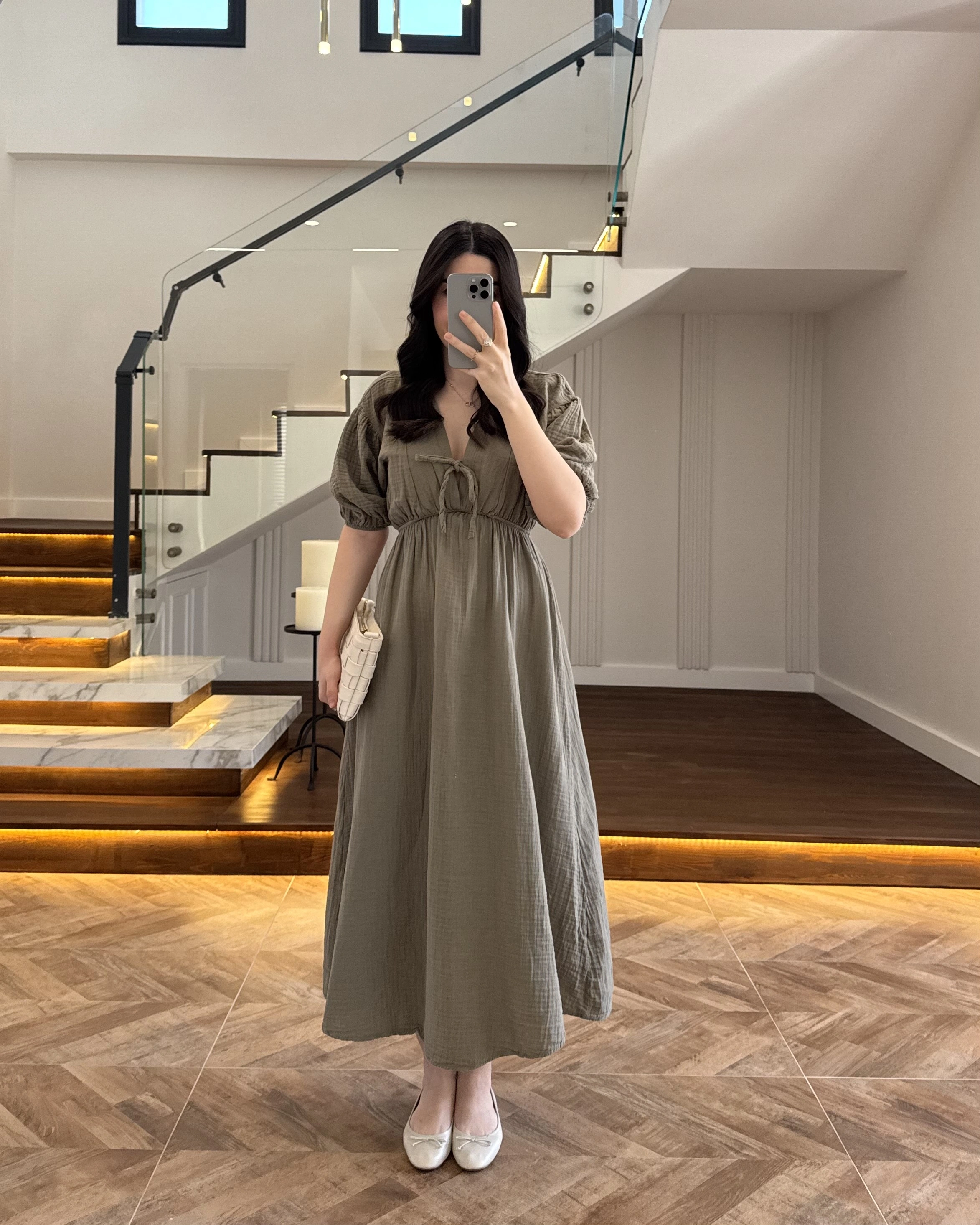 HAKİ MÜSLİN ELBİSE-3008