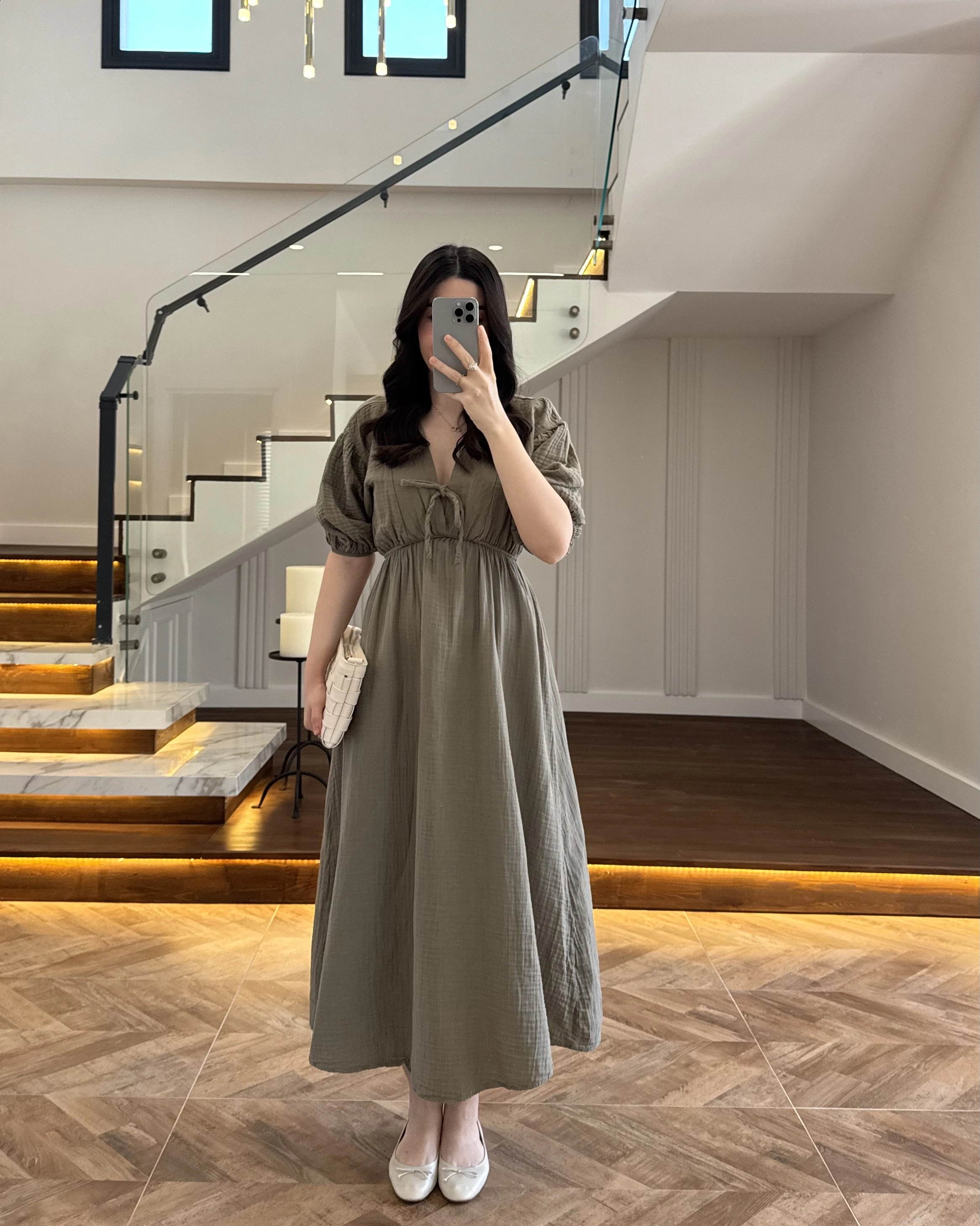 HAKİ MÜSLİN ELBİSE-3008