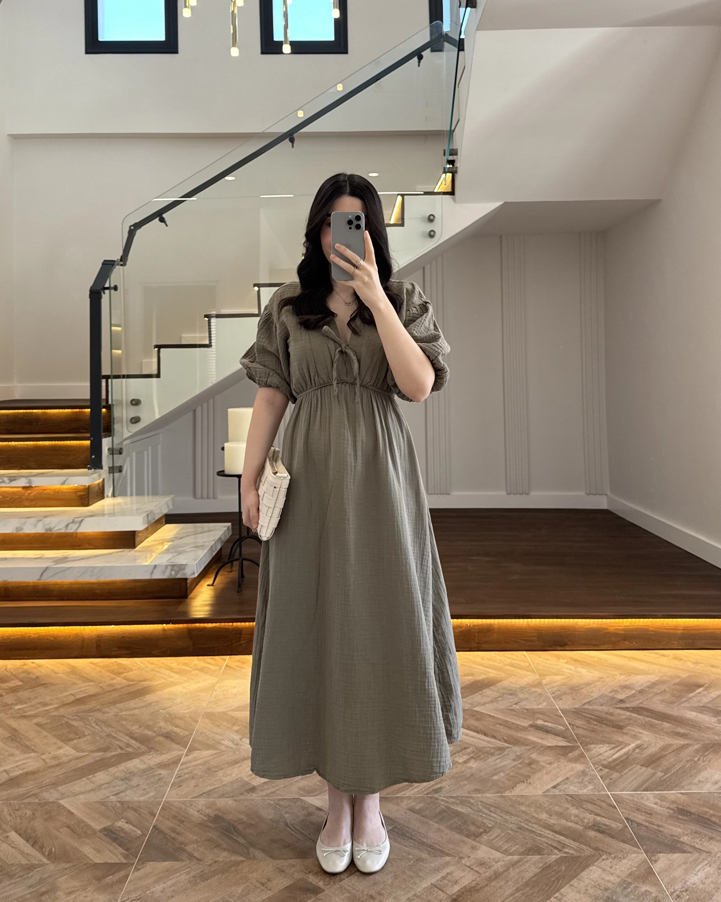 HAKİ MÜSLİN ELBİSE-3008