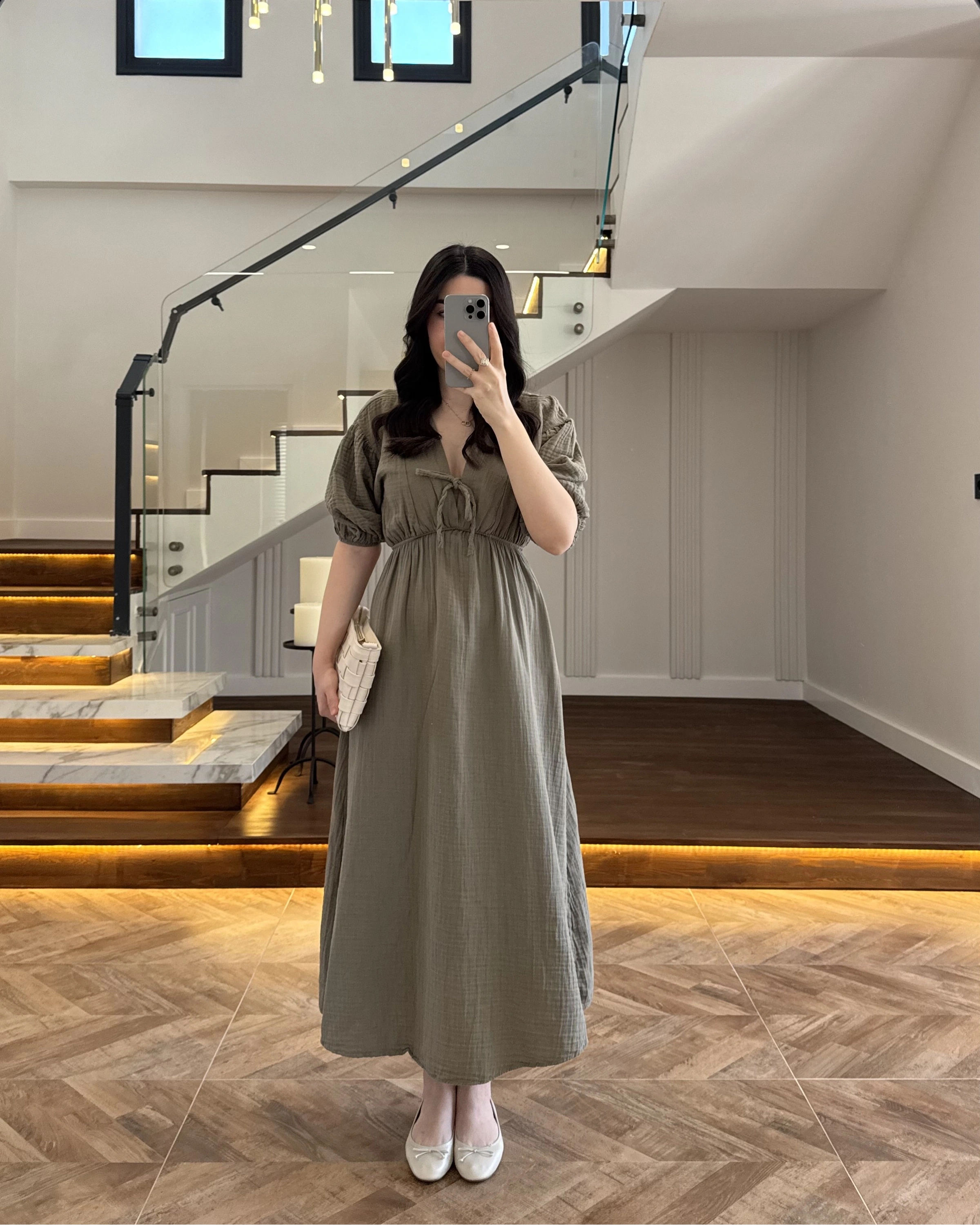 HAKİ MÜSLİN ELBİSE-3008