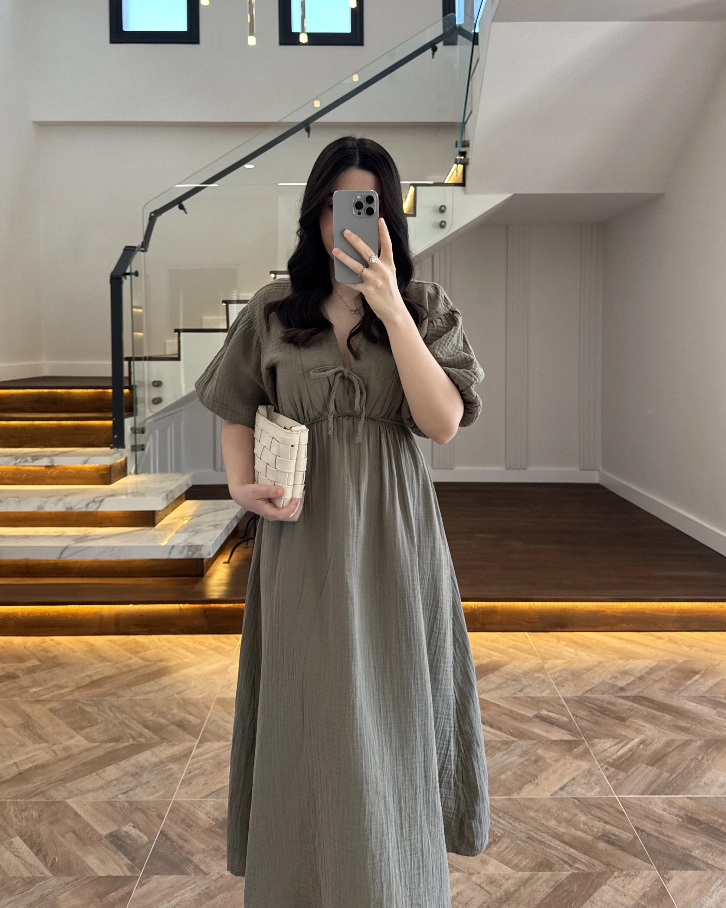 HAKİ MÜSLİN ELBİSE-3008