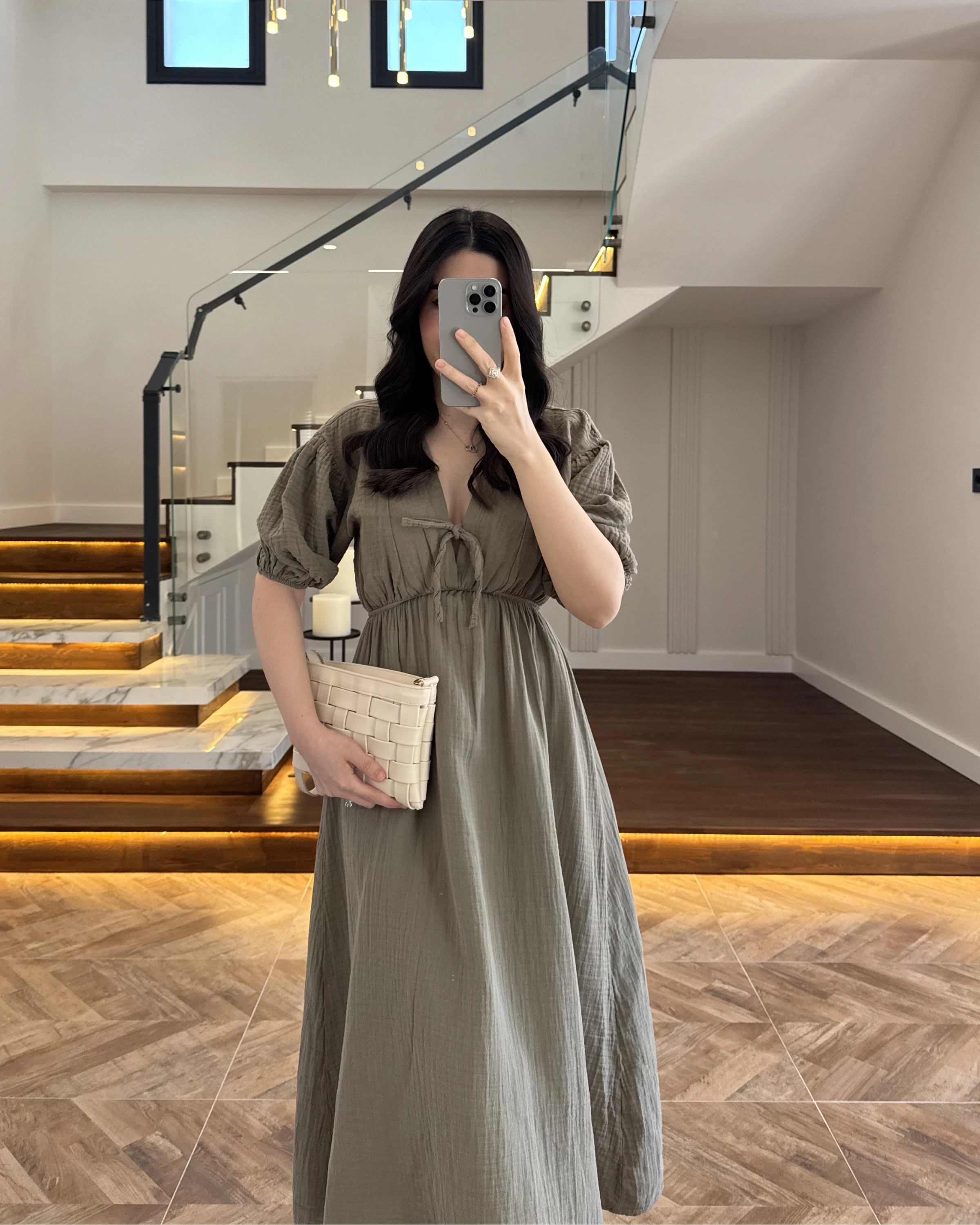 HAKİ MÜSLİN ELBİSE-3008