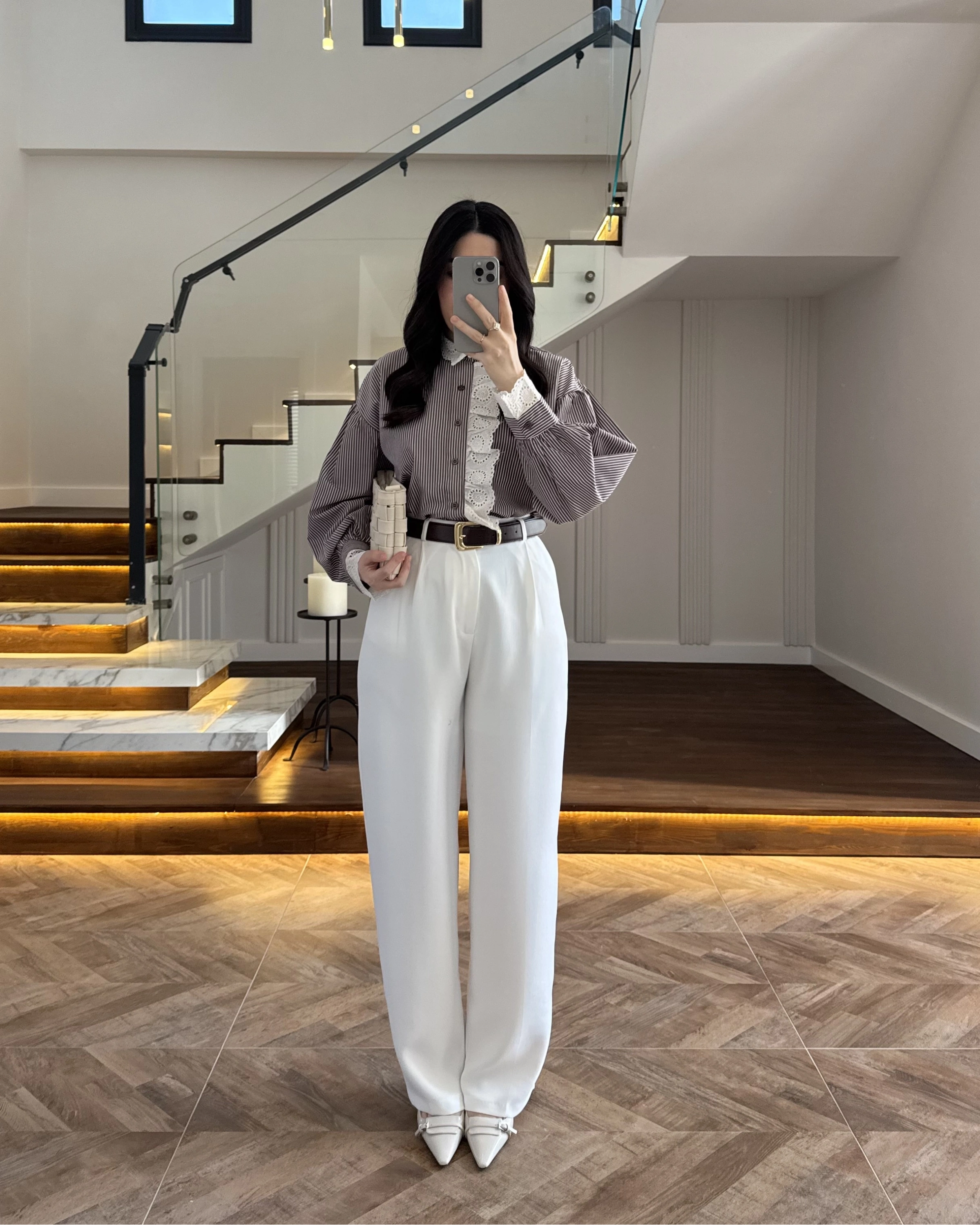 KAHVE ÇİZGİLİ GÜPÜRLÜ GÖMLEK -1326