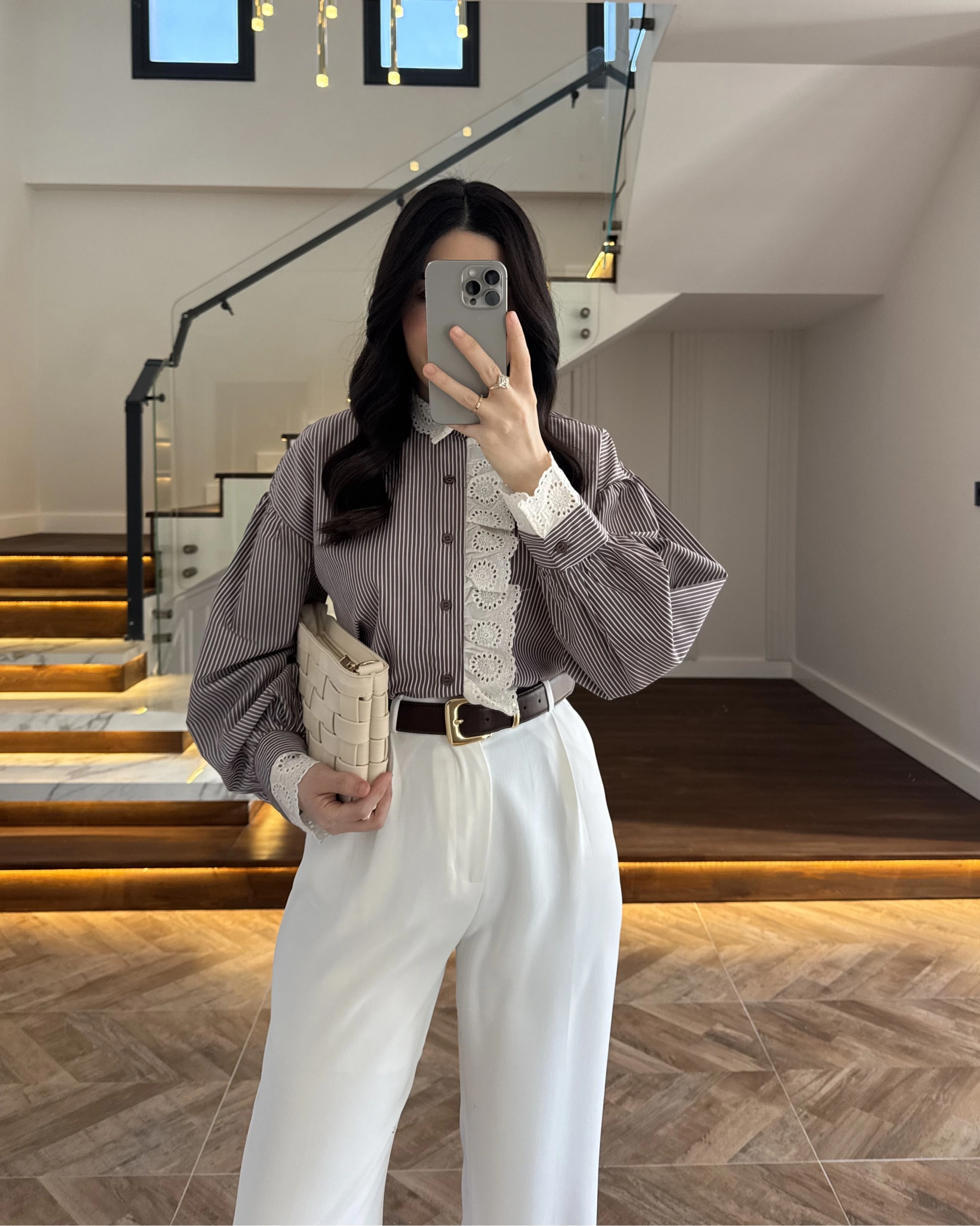 KAHVE ÇİZGİLİ GÜPÜRLÜ GÖMLEK -1326