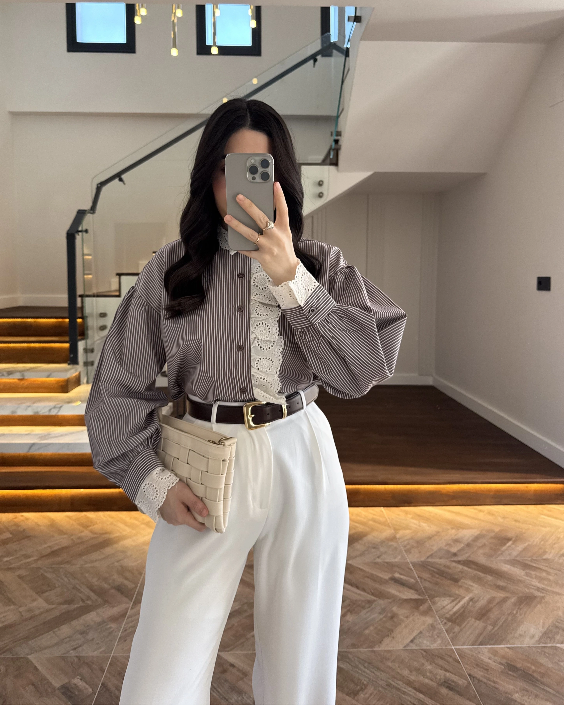 KAHVE ÇİZGİLİ GÜPÜRLÜ GÖMLEK -1326