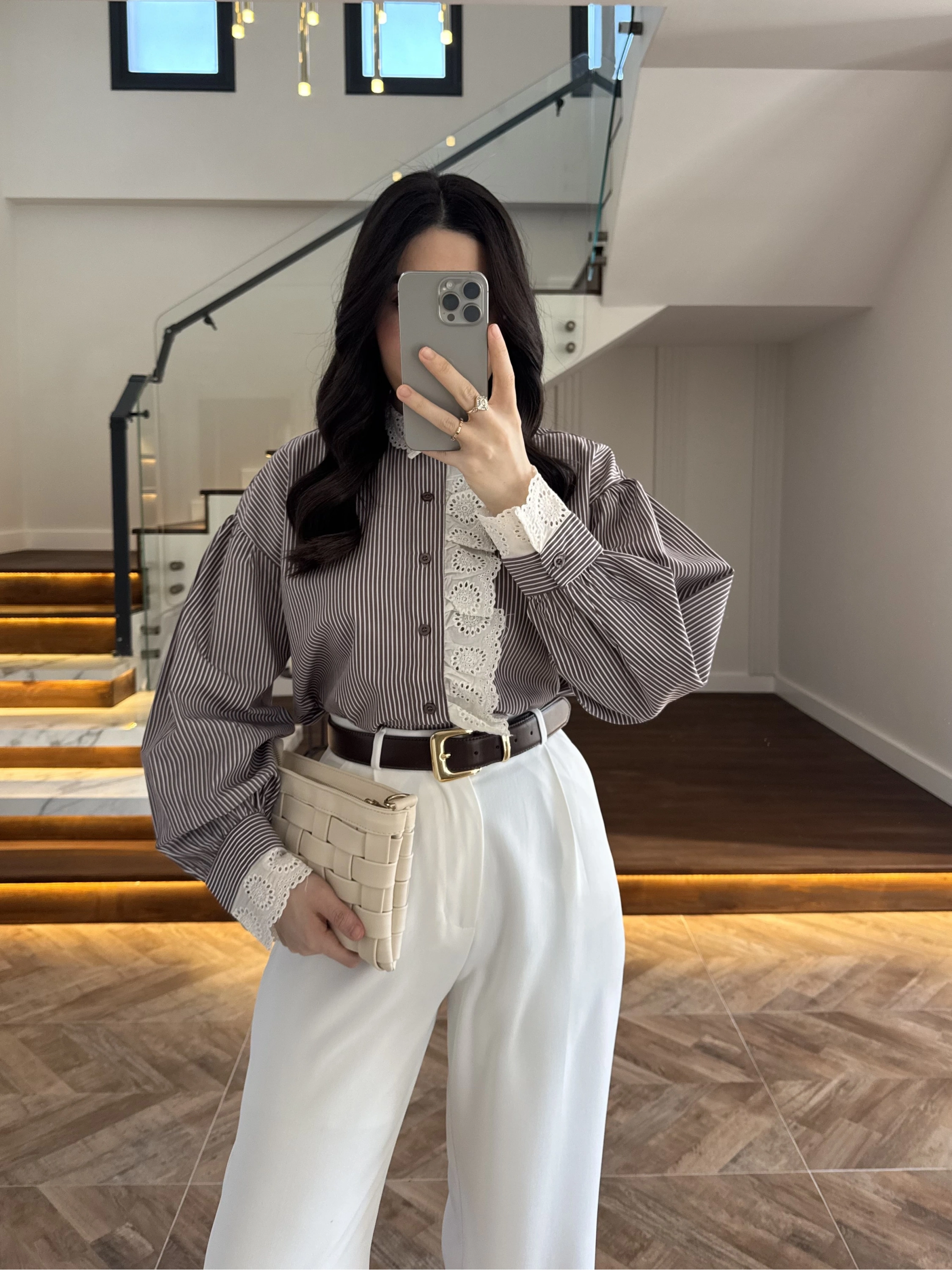 KAHVE ÇİZGİLİ GÜPÜRLÜ GÖMLEK -1326