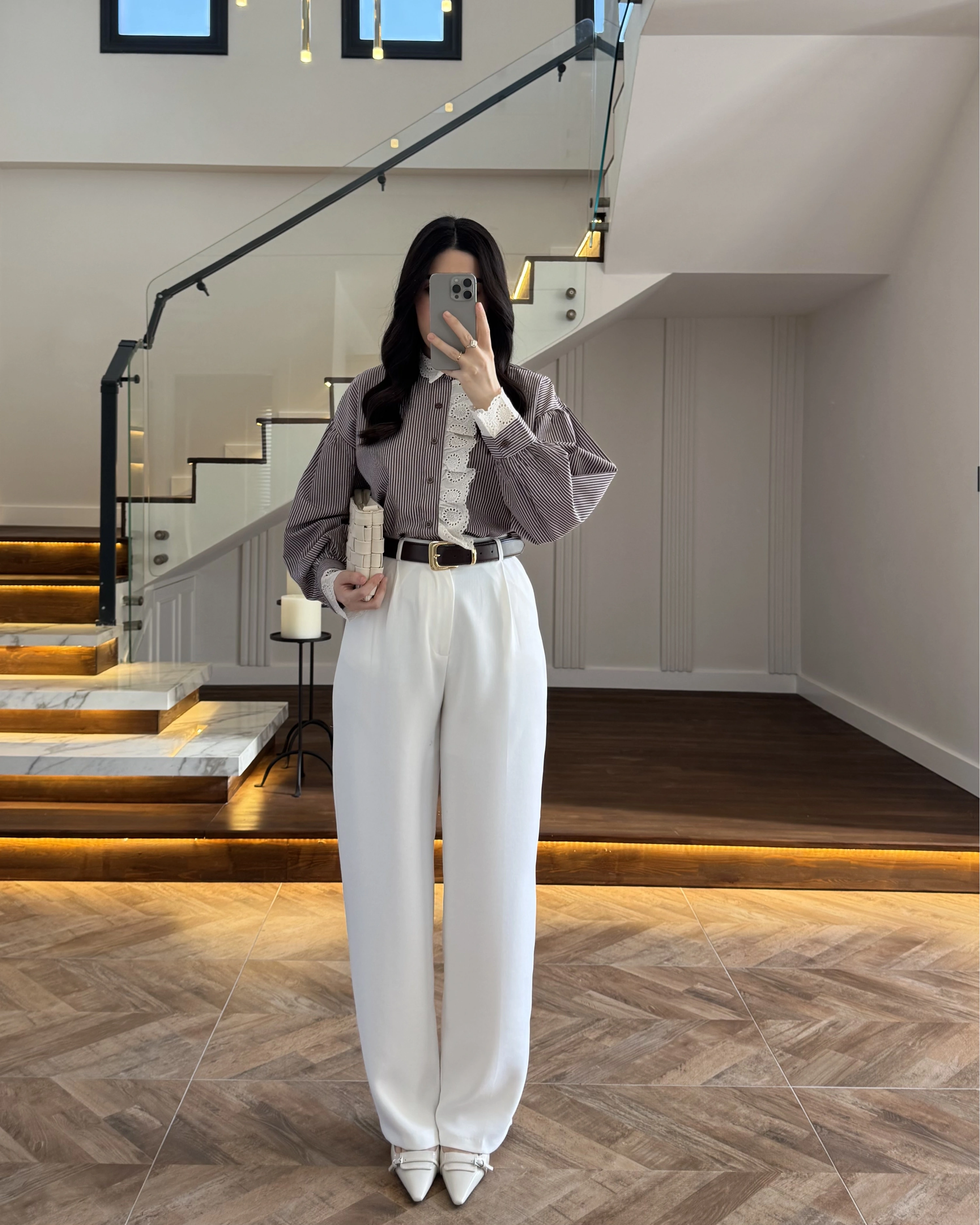 KAHVE ÇİZGİLİ GÜPÜRLÜ GÖMLEK -1326