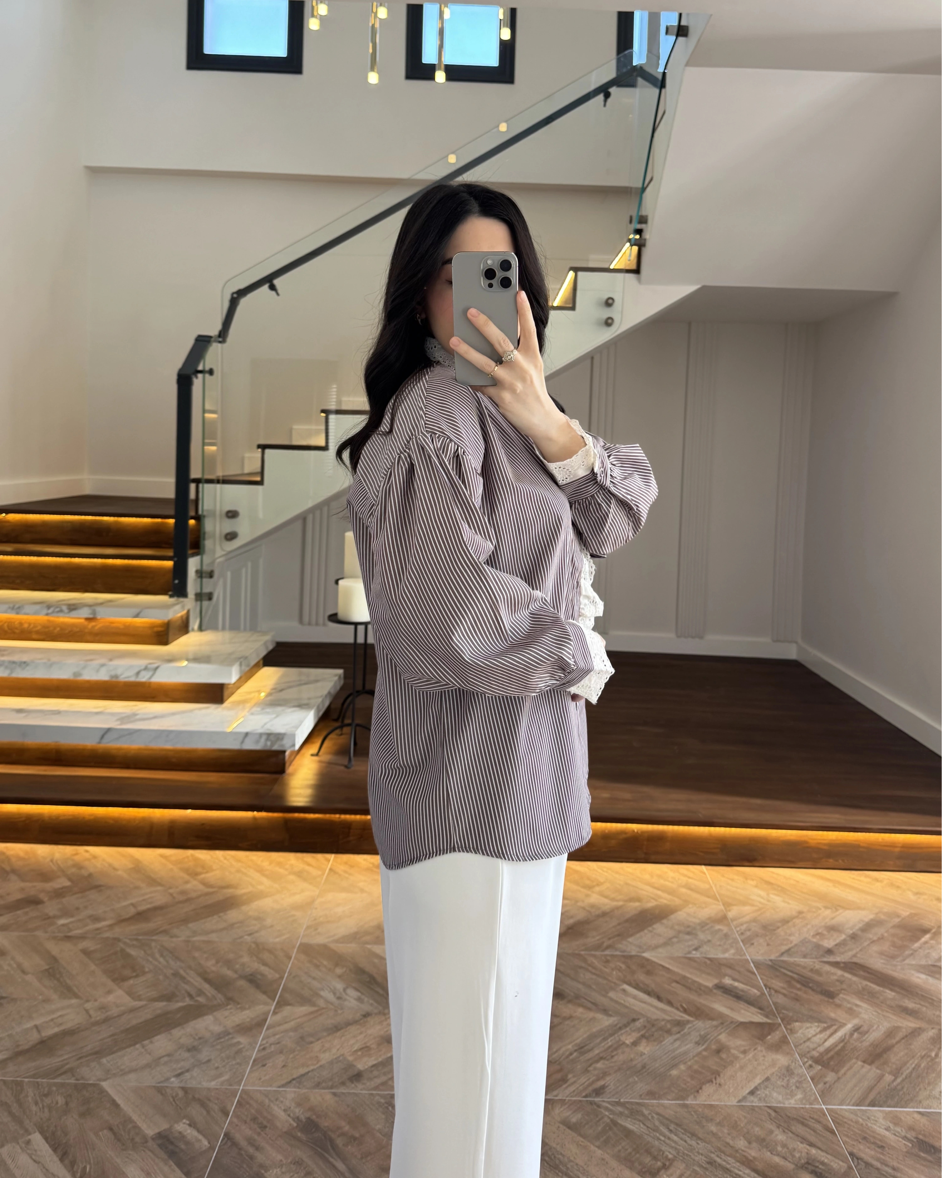 KAHVE ÇİZGİLİ GÜPÜRLÜ GÖMLEK -1326