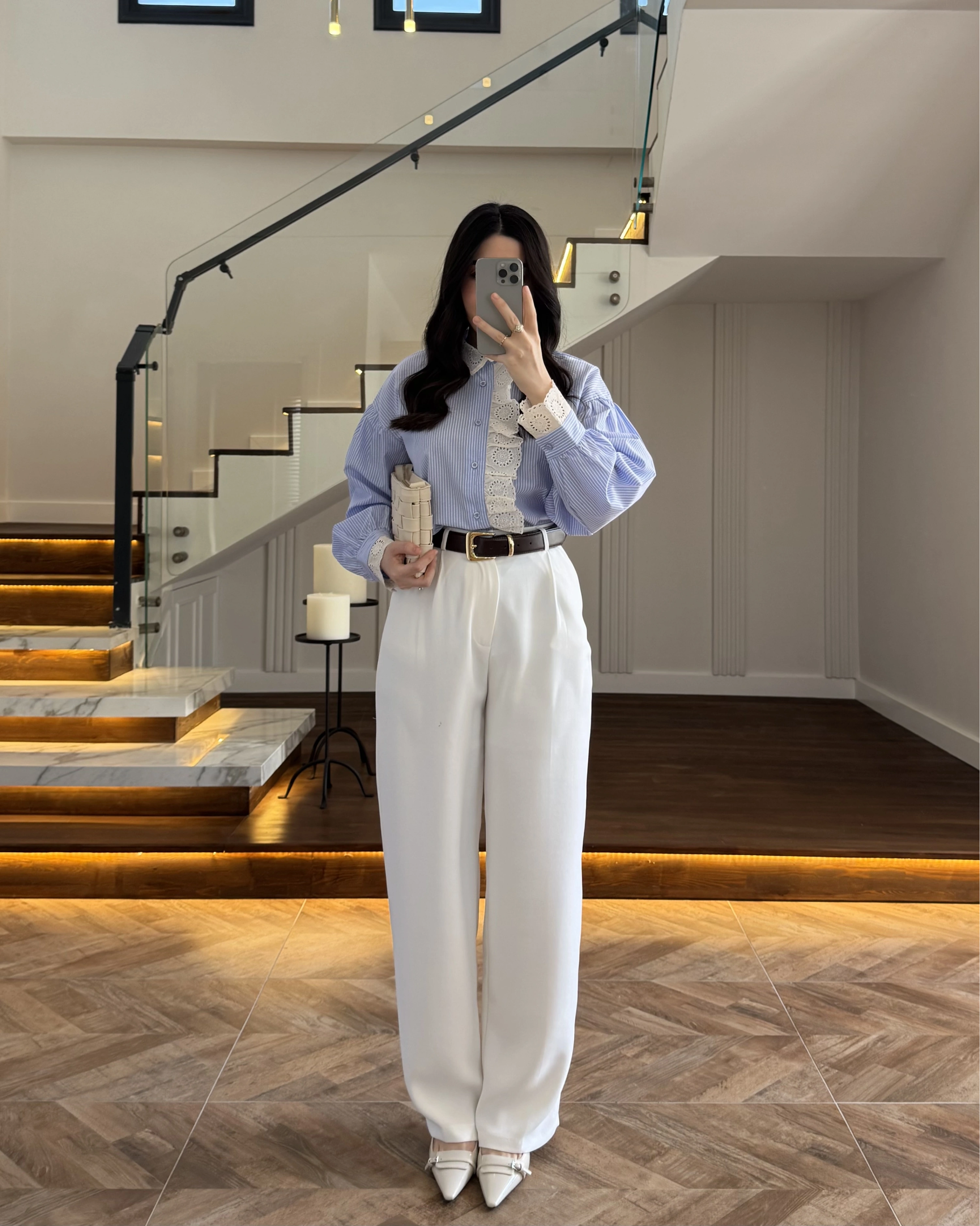 MAVİ ÇİZGİLİ GÜPÜRLÜ GÖMLEK -1326