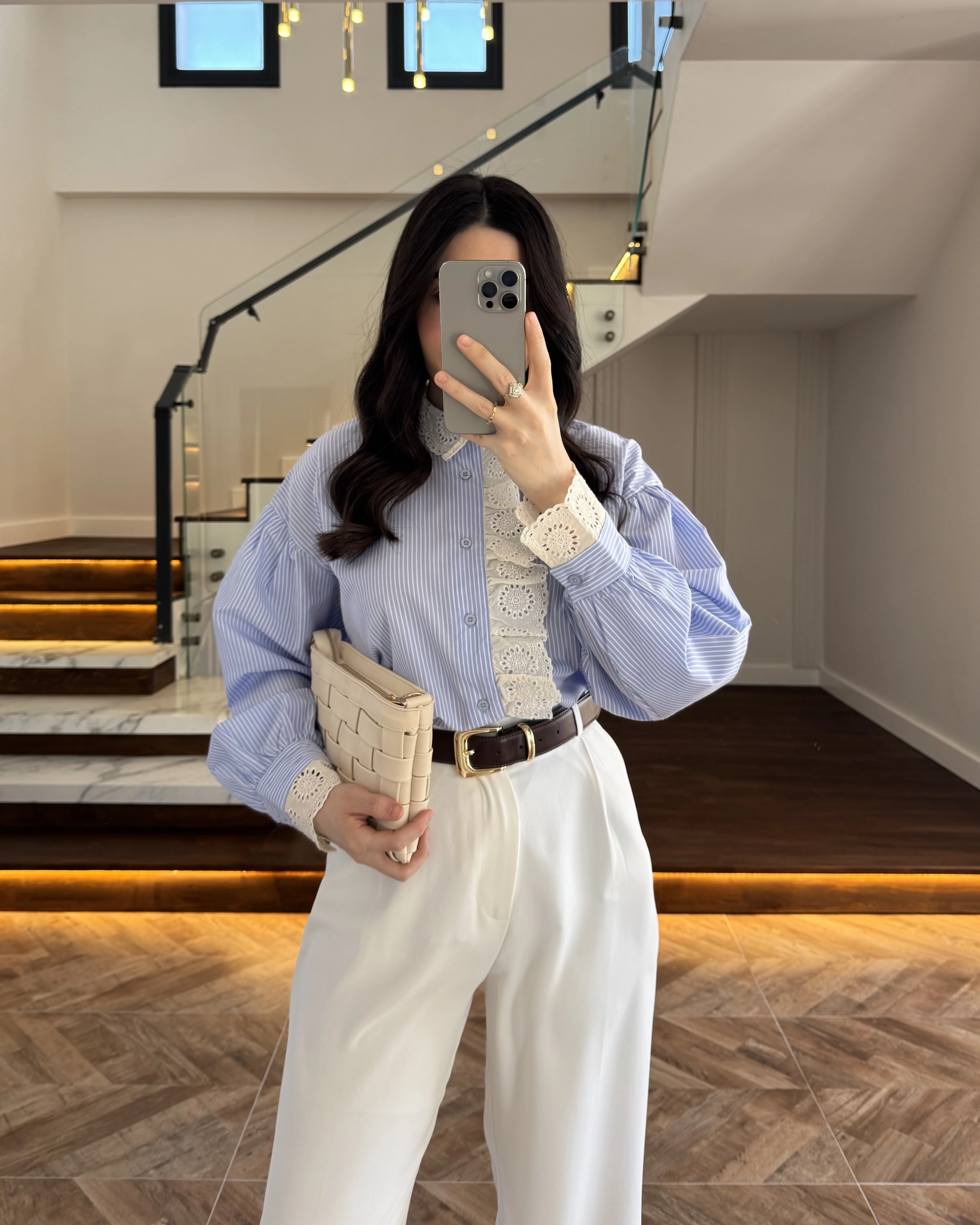 MAVİ ÇİZGİLİ GÜPÜRLÜ GÖMLEK -1326