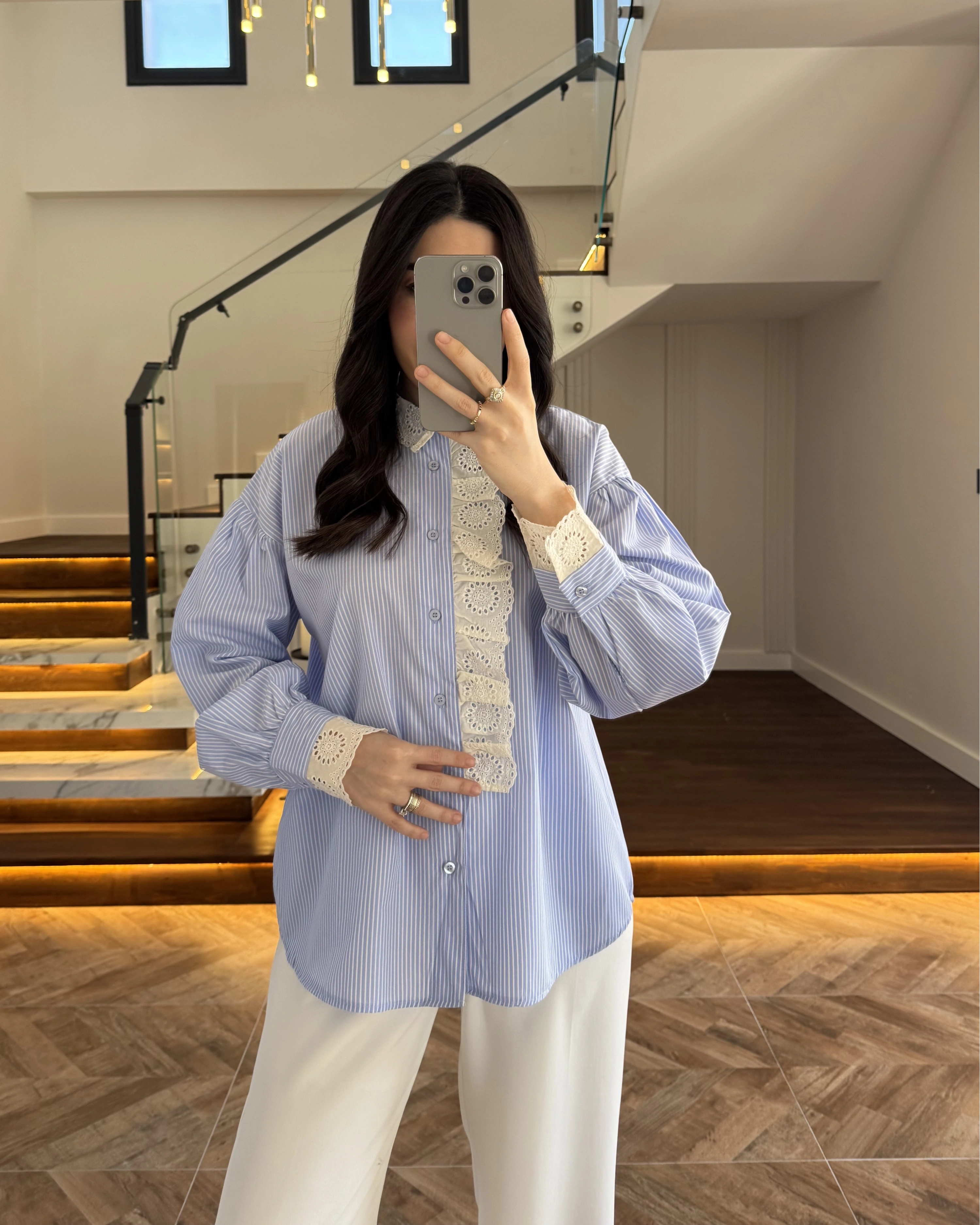 MAVİ ÇİZGİLİ GÜPÜRLÜ GÖMLEK -1326