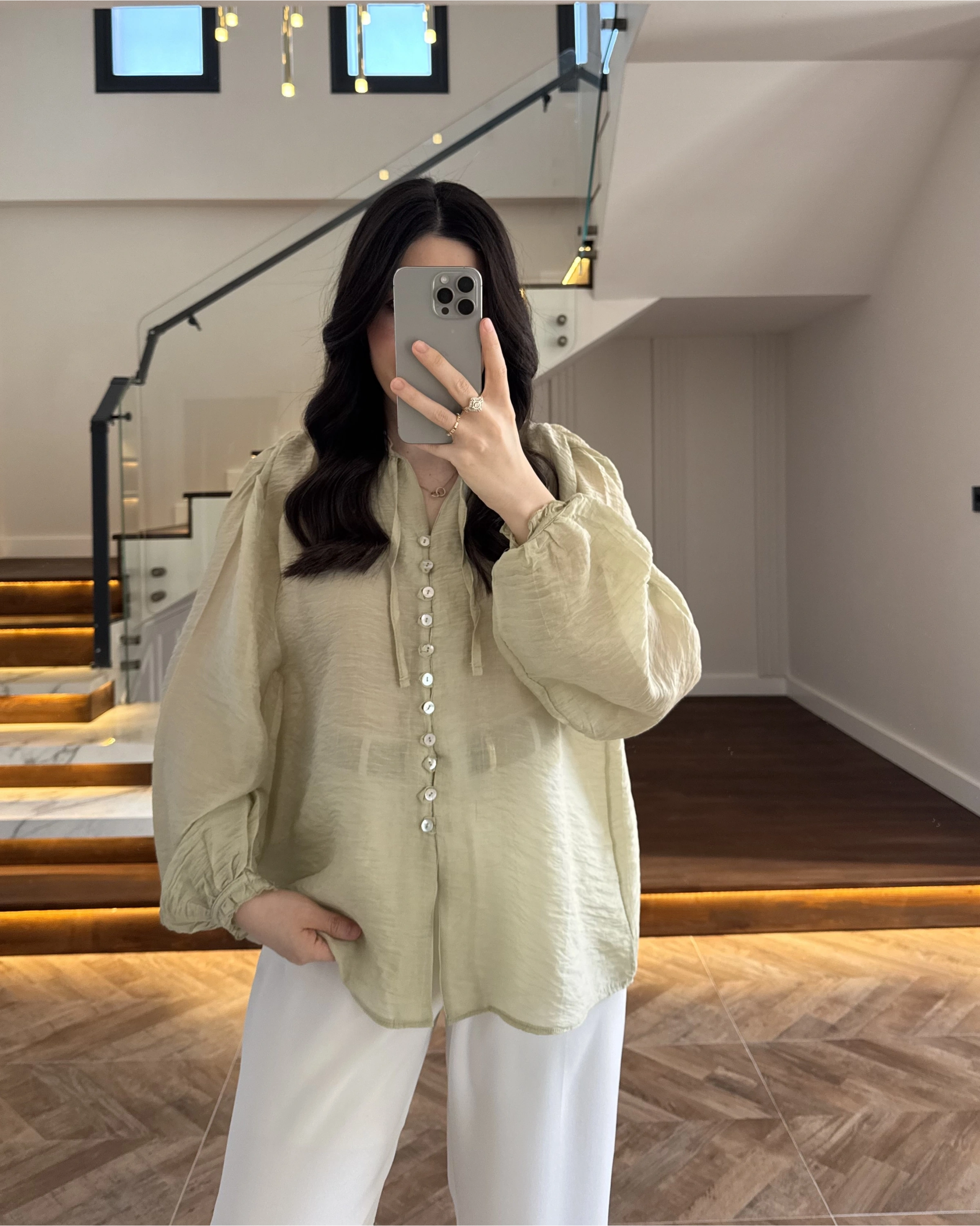 YEŞİL TRANSPARAN VİEL GÖMLEK-1138