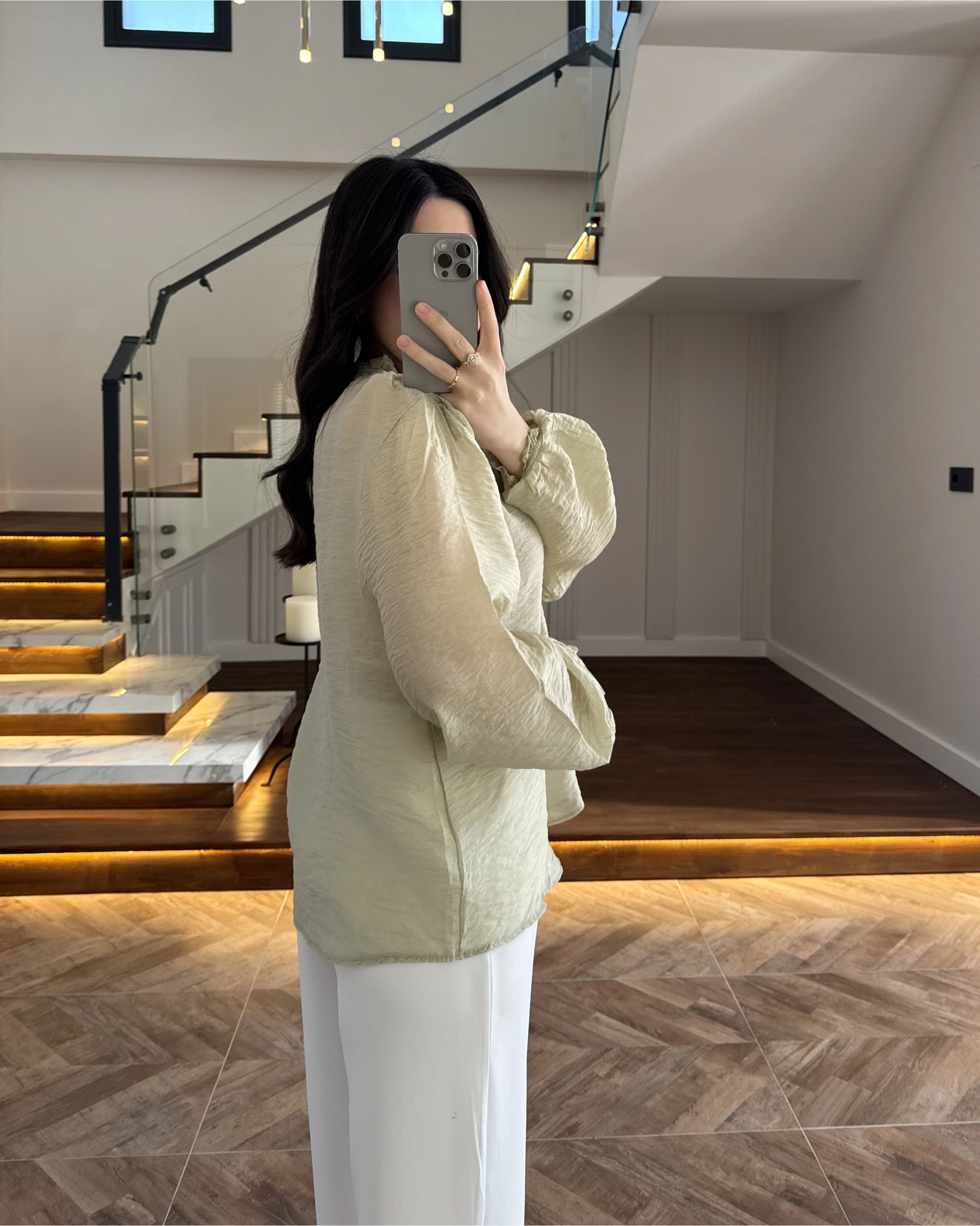 YEŞİL TRANSPARAN VİEL GÖMLEK-1138