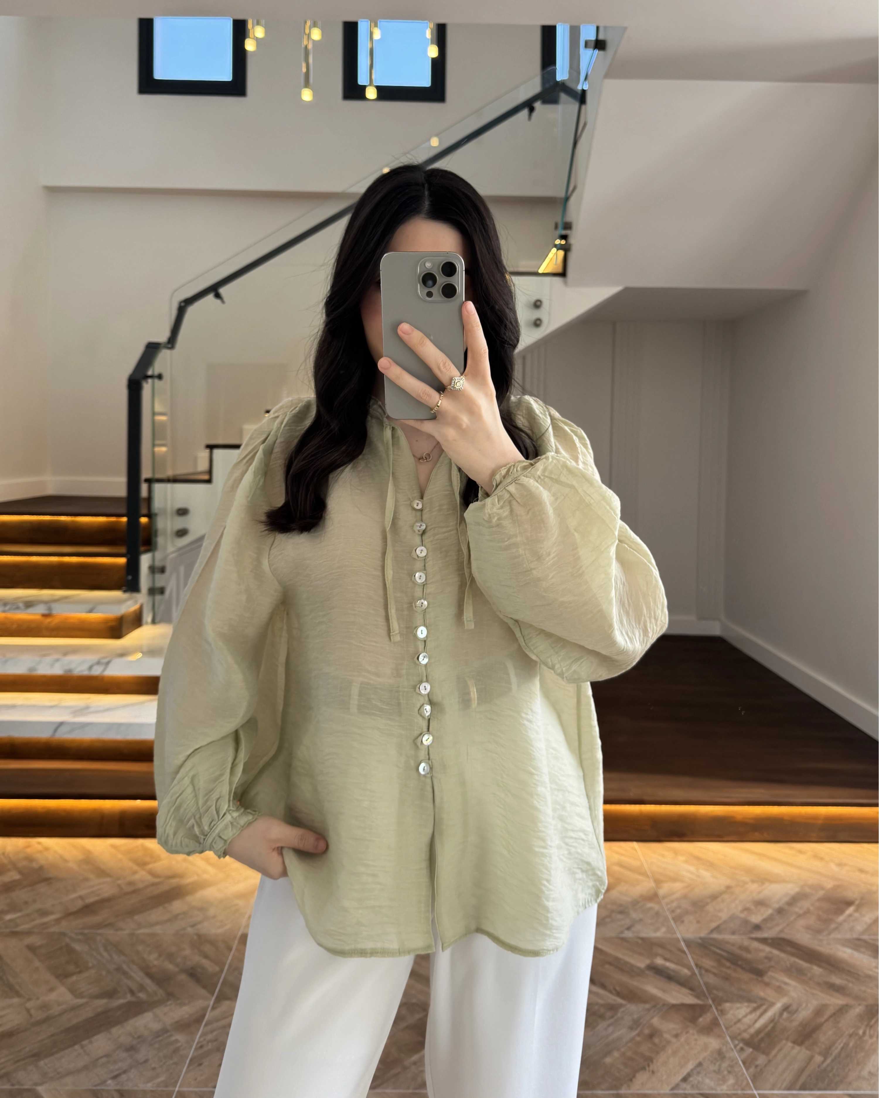 YEŞİL TRANSPARAN VİEL GÖMLEK-1138