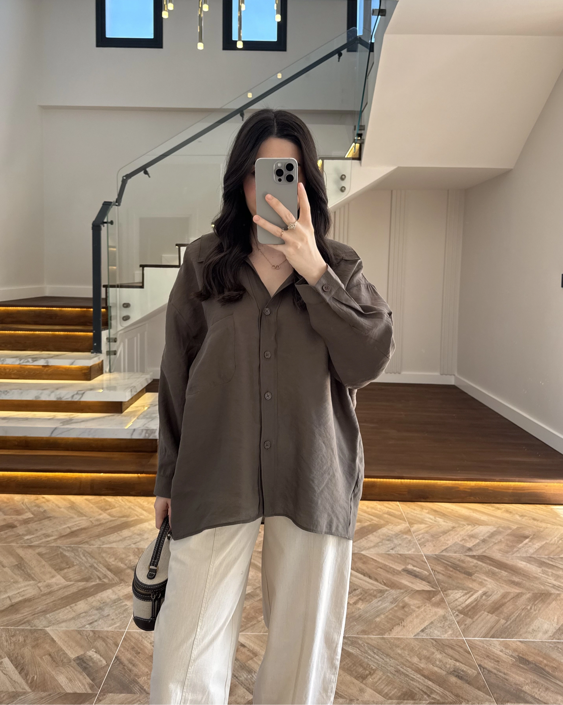 HAKİ DÜŞÜK OMUZ TENSEL GÖMLEK-4612