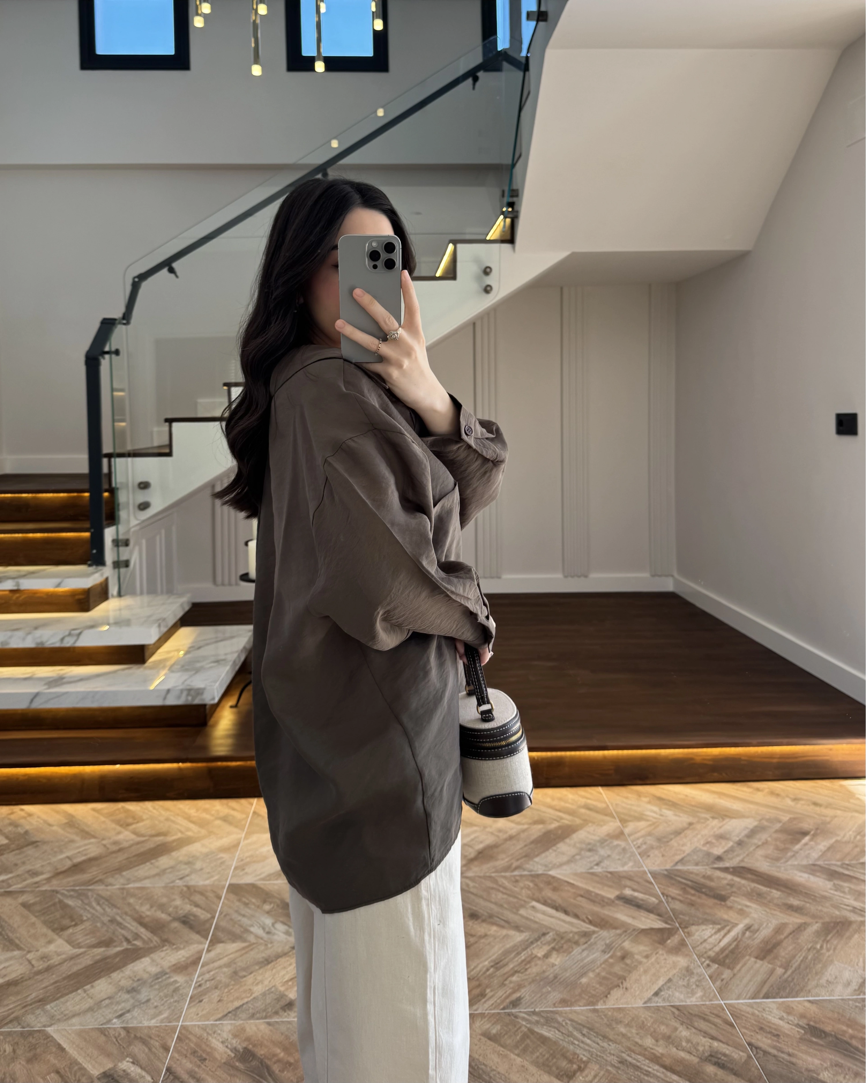 HAKİ DÜŞÜK OMUZ TENSEL GÖMLEK-4612