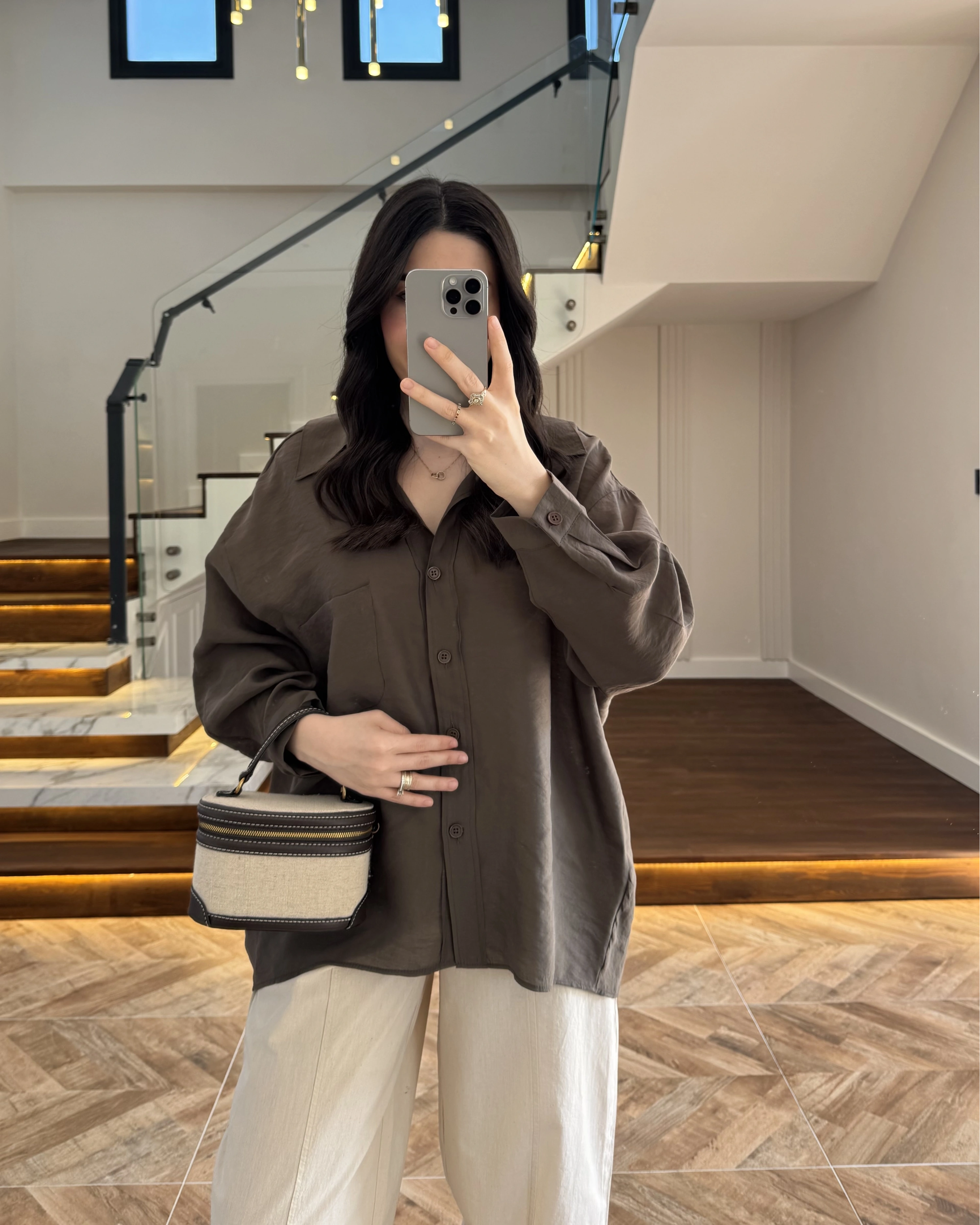 HAKİ DÜŞÜK OMUZ TENSEL GÖMLEK-4612