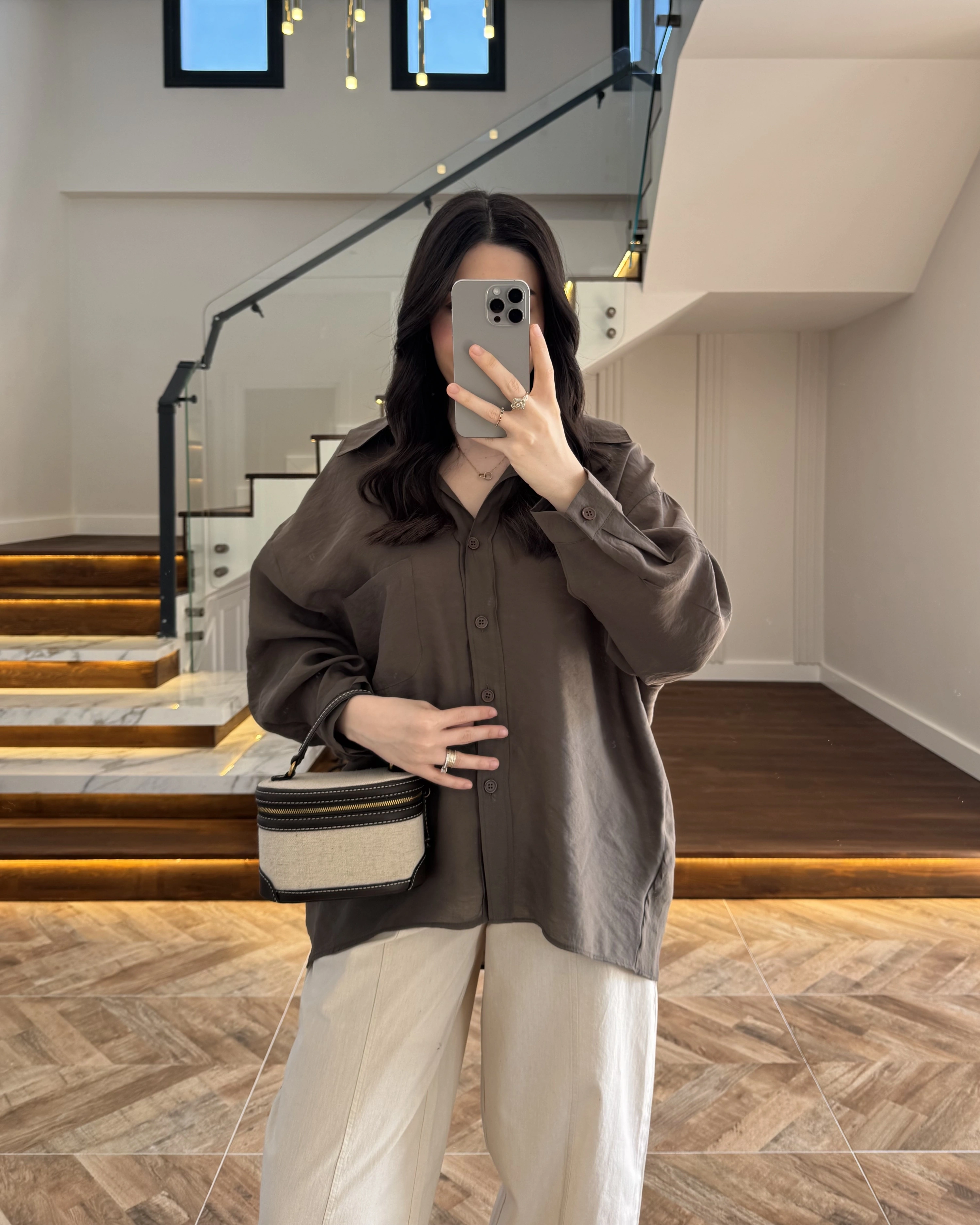 HAKİ DÜŞÜK OMUZ TENSEL GÖMLEK-4612