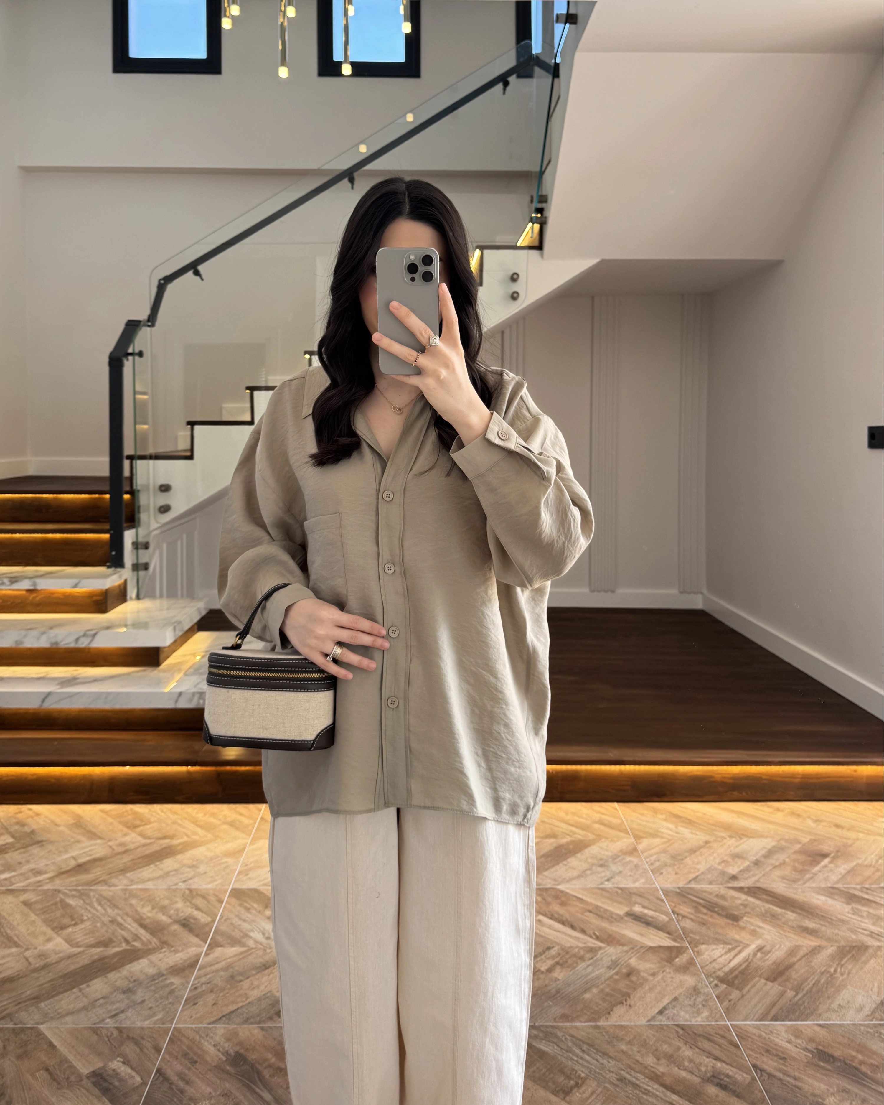 OLİVE DÜŞÜK OMUZ TENSEL GÖMLEK-4612