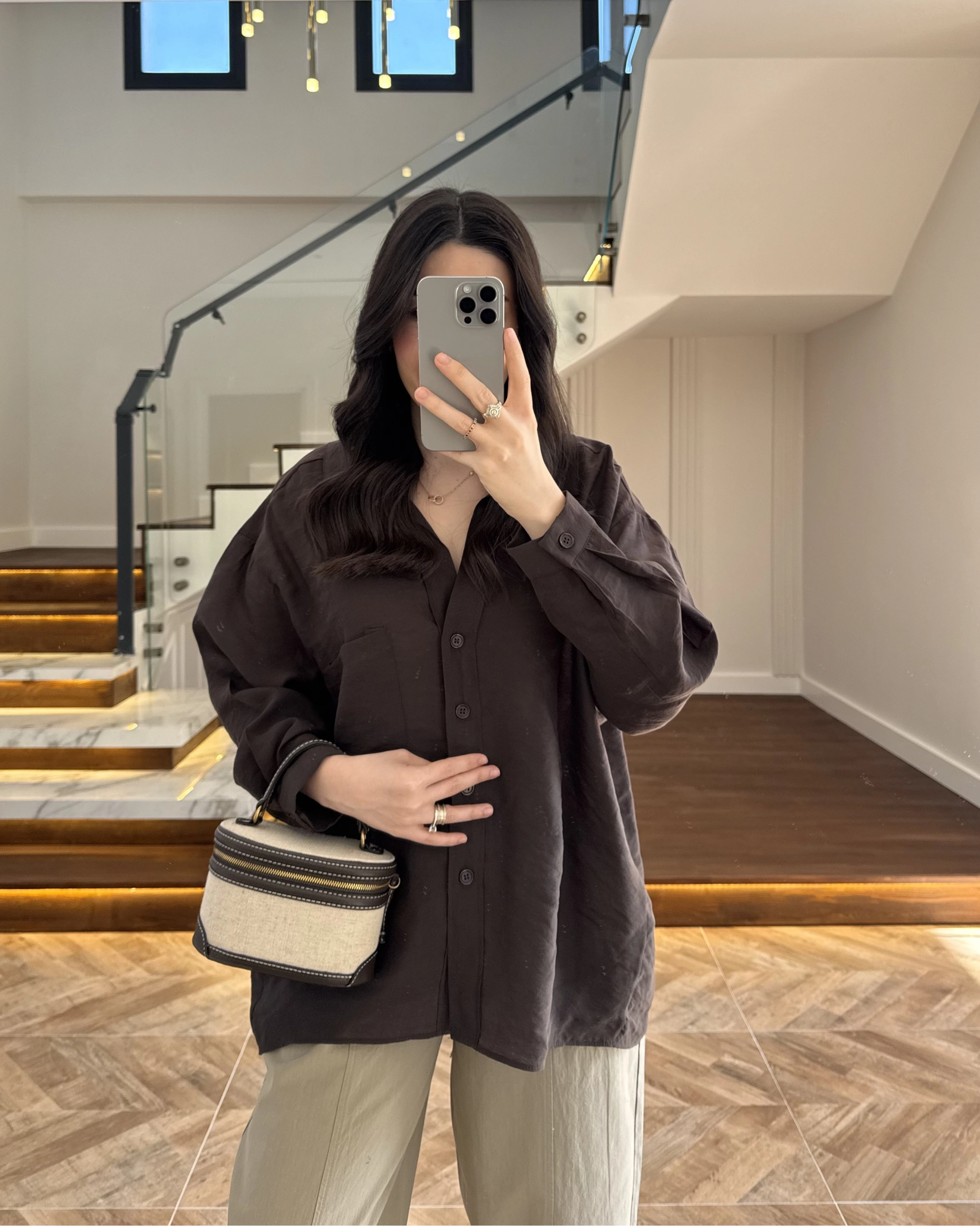 KAHVE DÜŞÜK OMUZ TENSEL GÖMLEK-4612