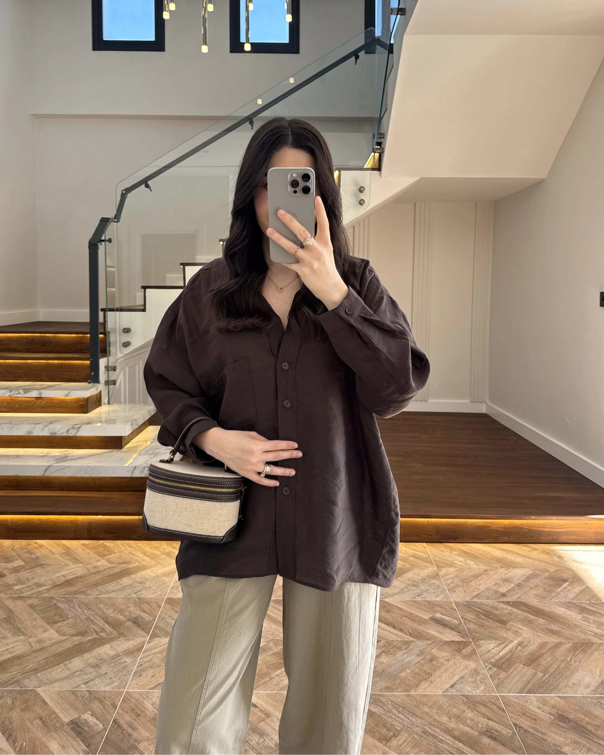 KAHVE DÜŞÜK OMUZ TENSEL GÖMLEK-4612