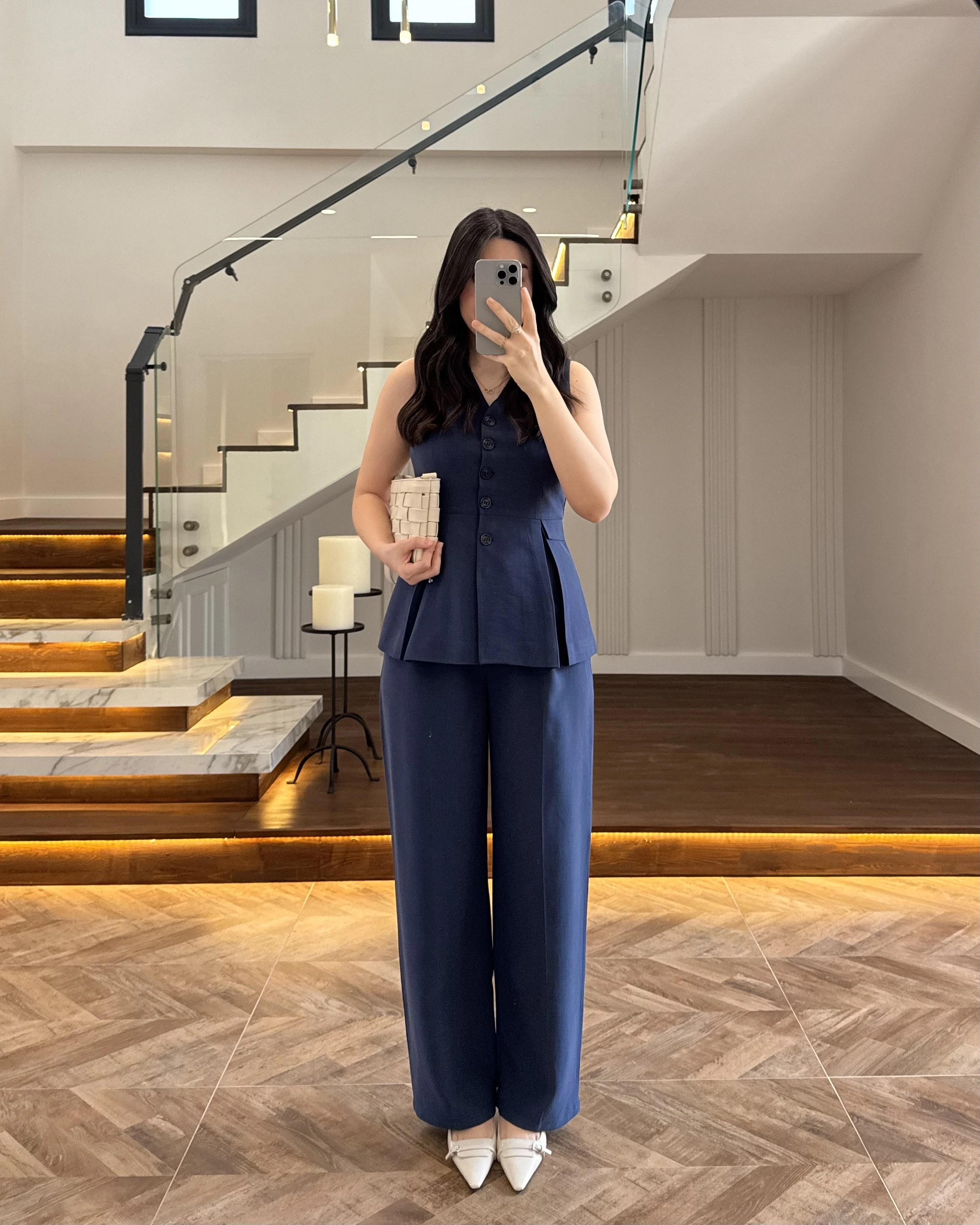 LACİVERT PİLELİ YELEK TAKIM-9041