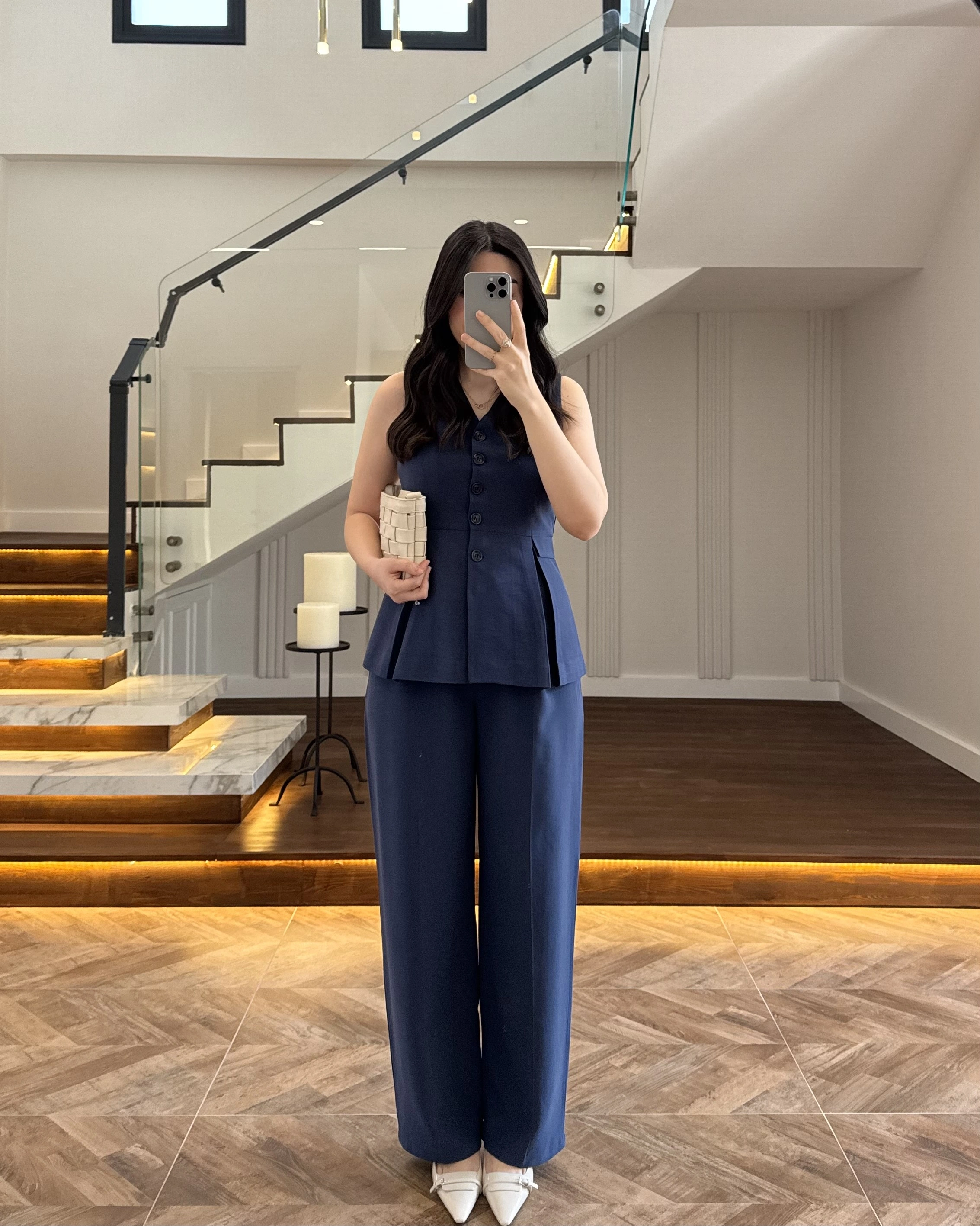 LACİVERT PİLELİ YELEK TAKIM-9041