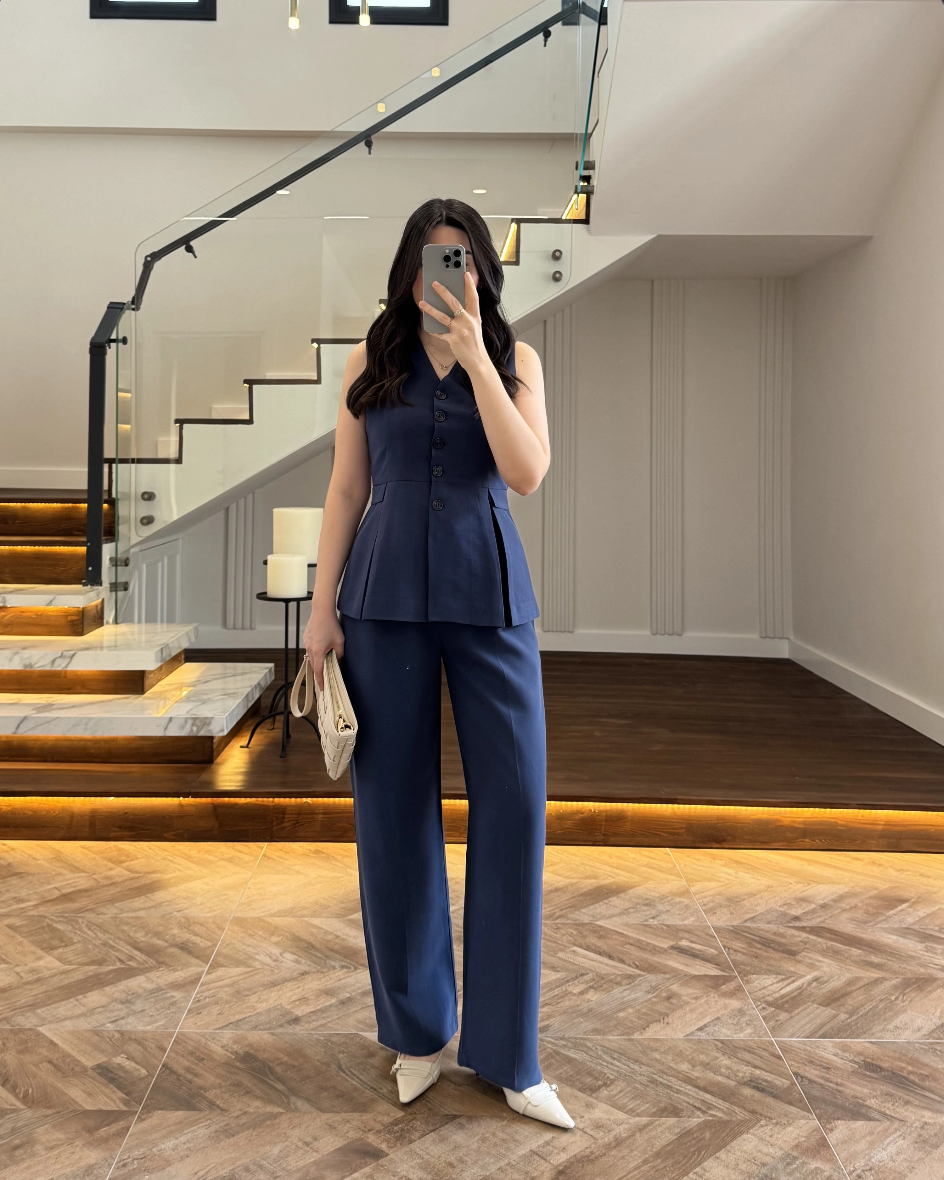 LACİVERT PİLELİ YELEK TAKIM-9041