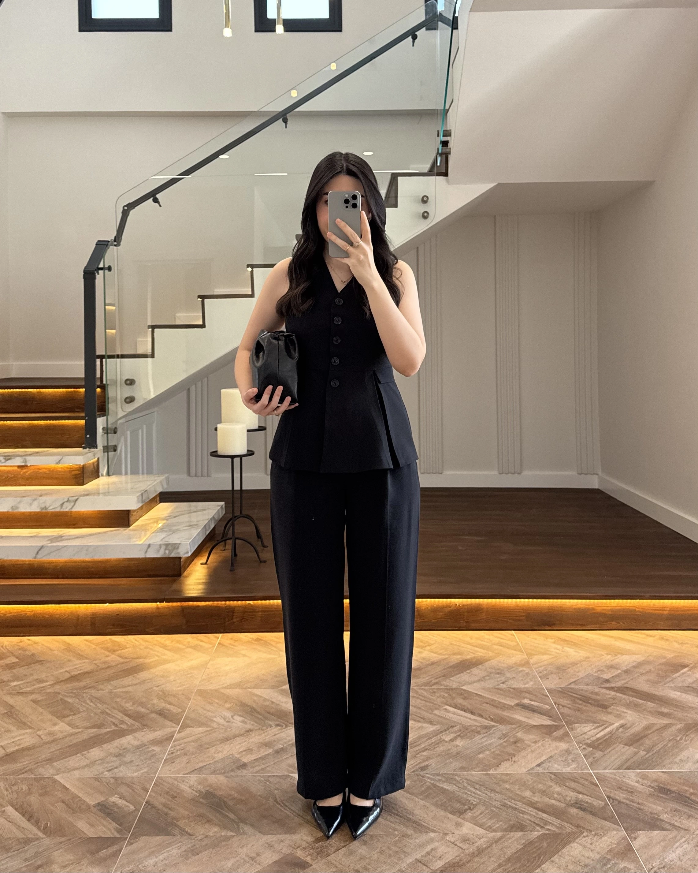 SİYAH PİLELİ YELEK TAKIM-9041