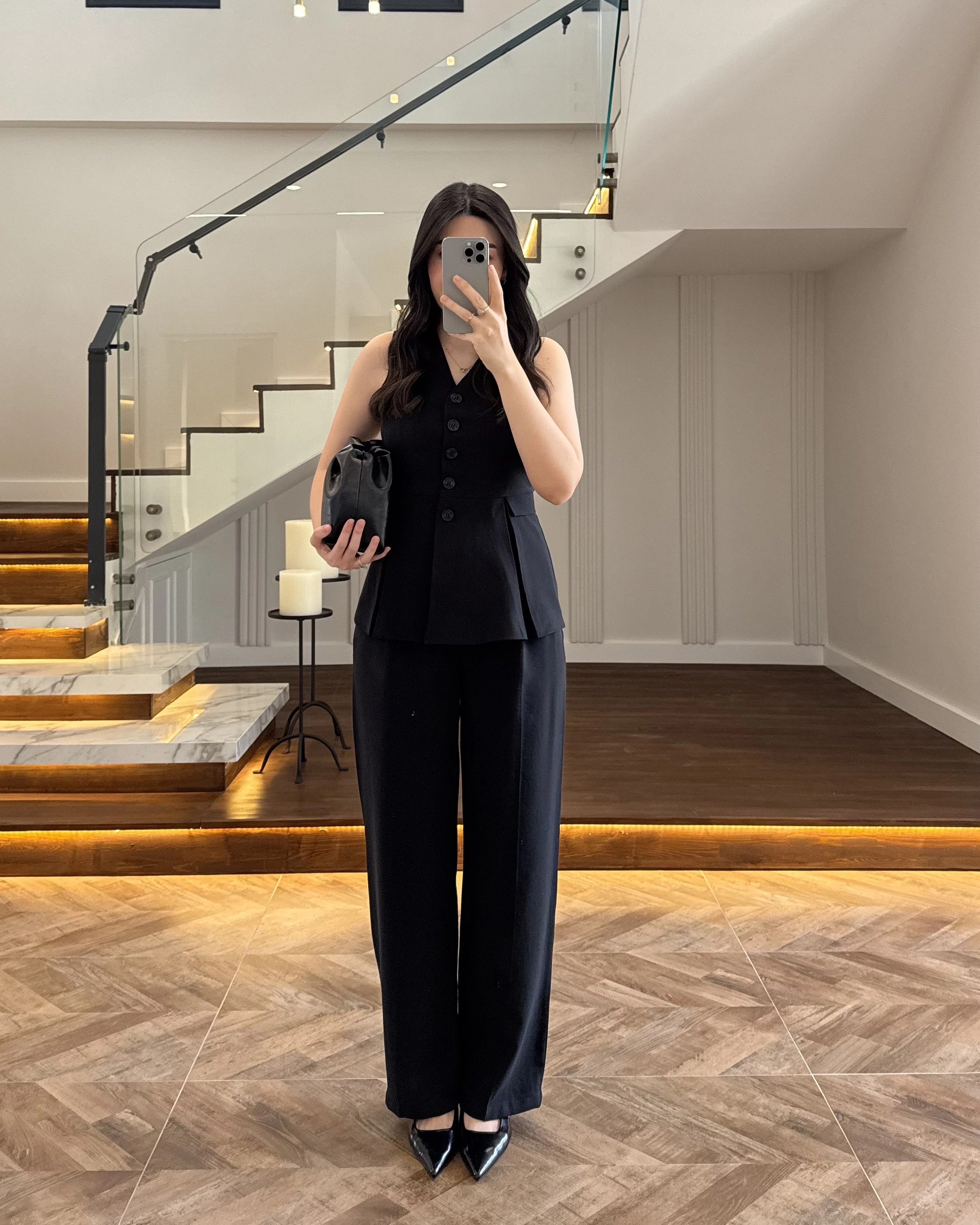 SİYAH PİLELİ YELEK TAKIM-9041