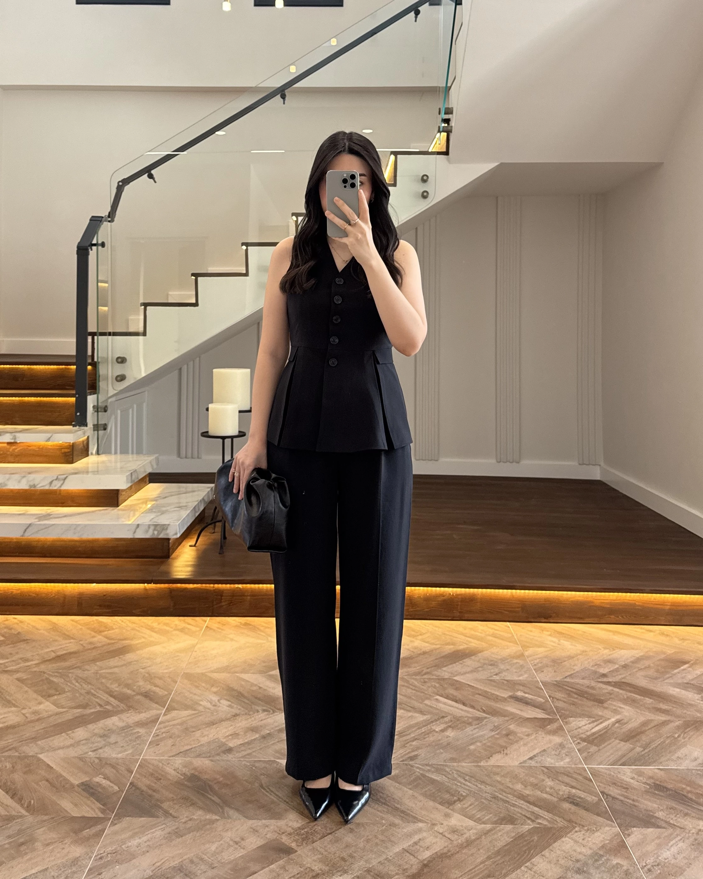 SİYAH PİLELİ YELEK TAKIM-9041