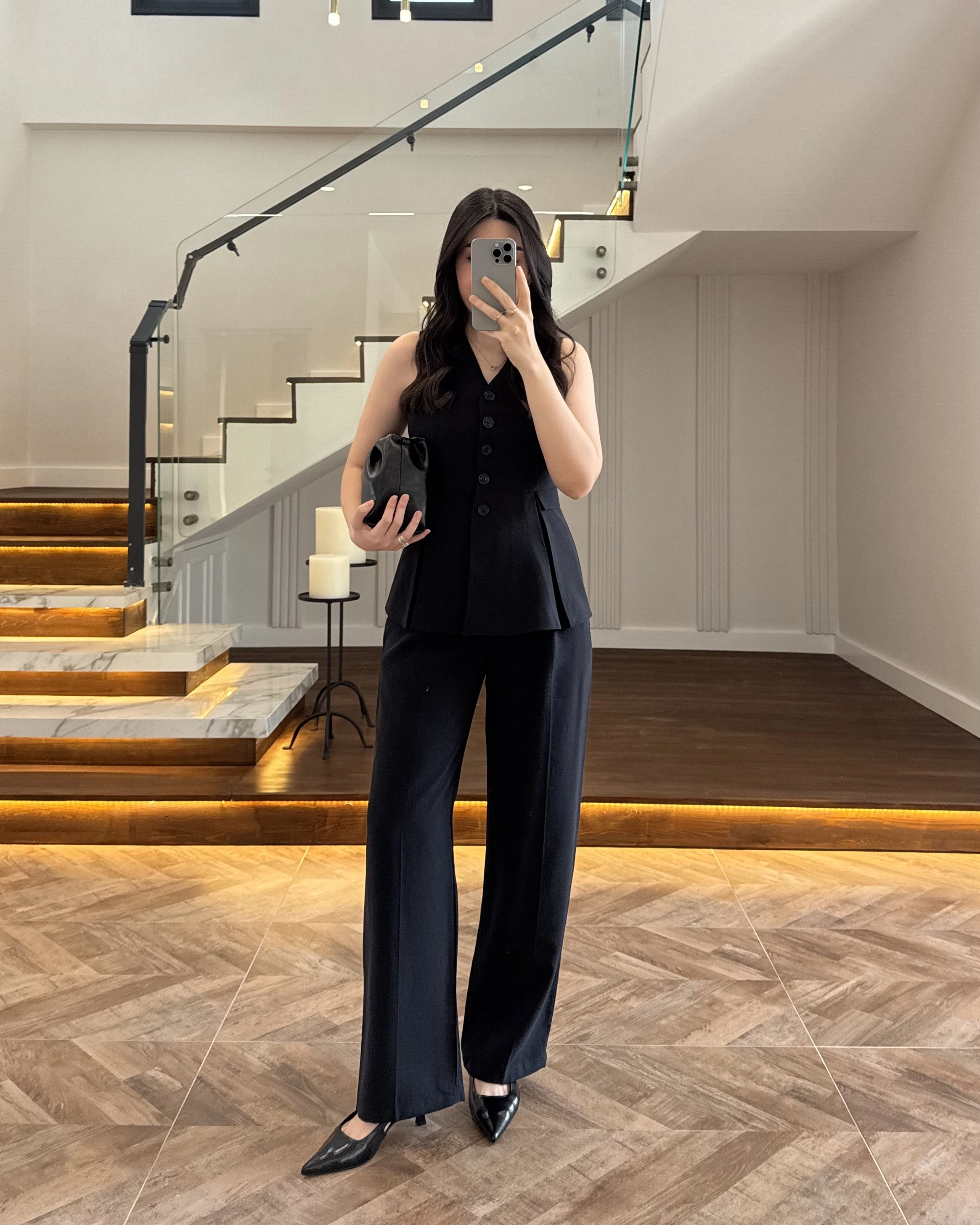 SİYAH PİLELİ YELEK TAKIM-9041